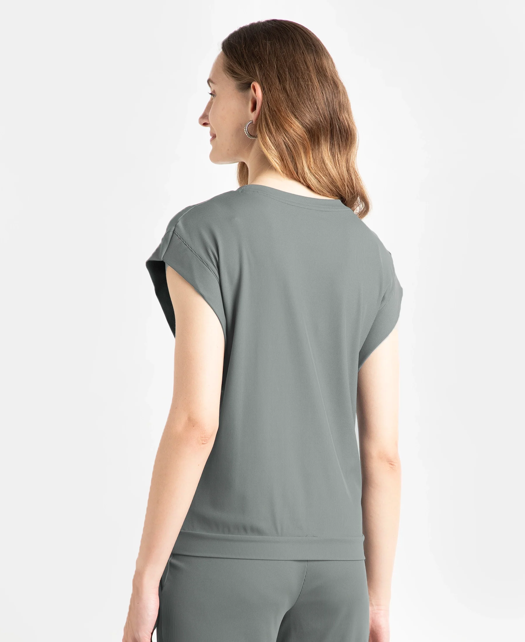 Microfiber Elastane Stretch Hybrid Tank Top with Ribbed Sleeves - Gun Metal - Image 3