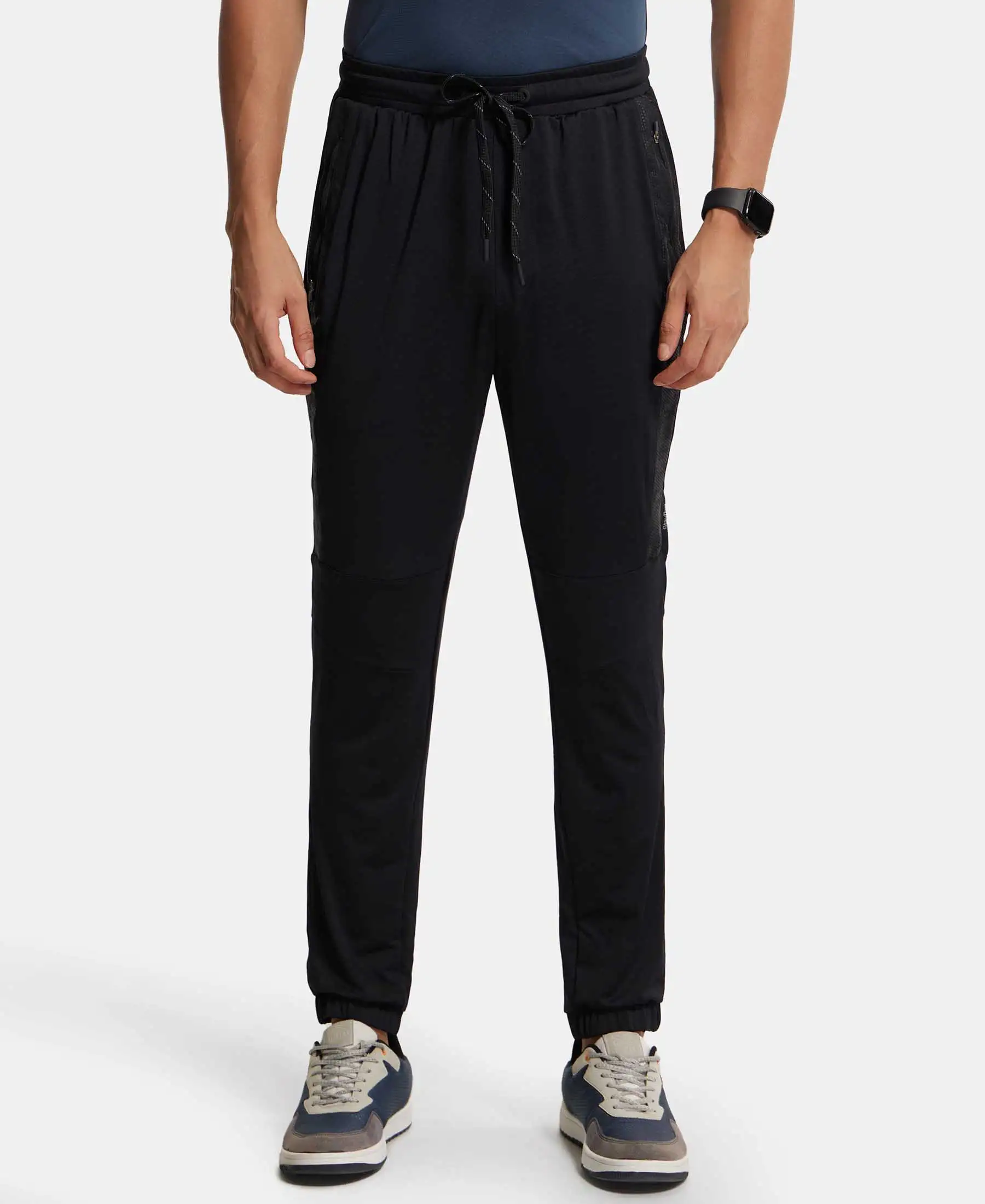 Microfiber Elastane Stretch Jogger with Zipper Pockets and StayDry Treatment - Black