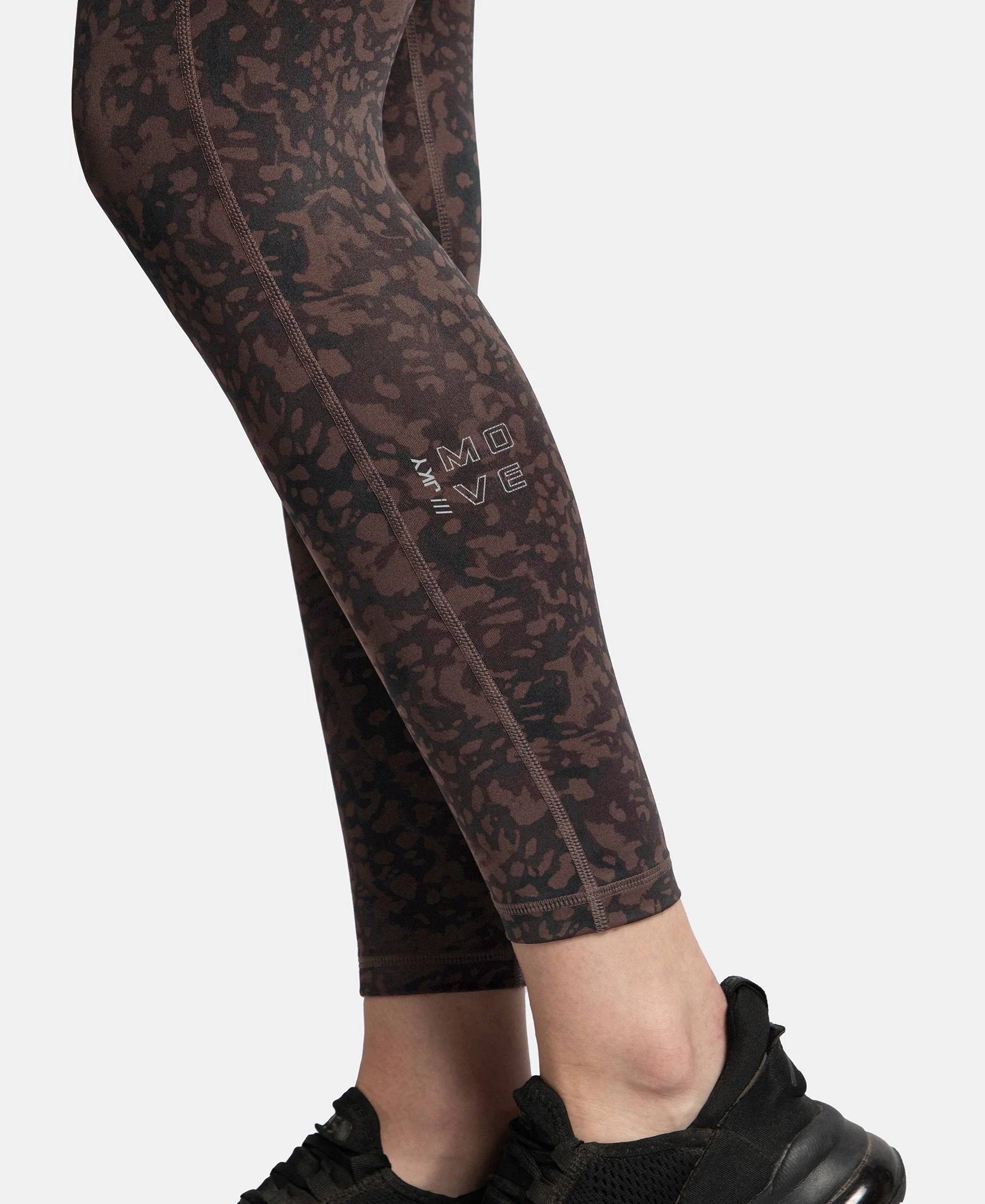 Microfiber Elastane Stretch Performance 7/8th Leggings with Broadwaistband & Back Pocket - Coffee Print - Image 10