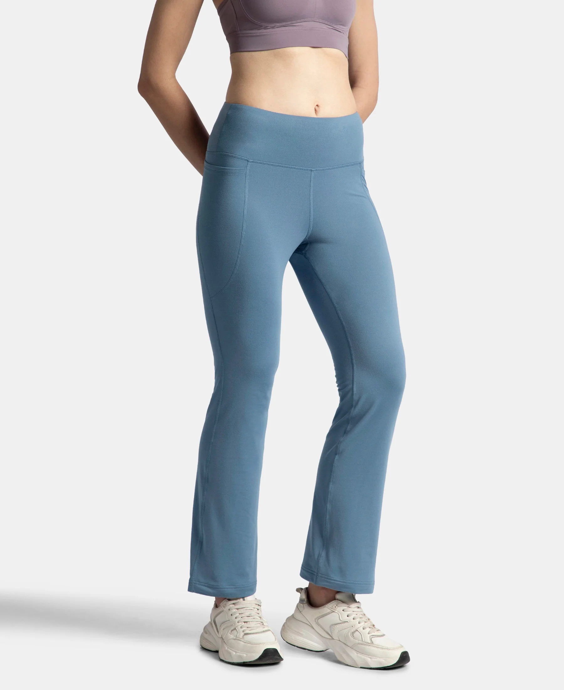 Microfiber Elastane Stretch Regular Fit Flared Pants with StayFresh Treatment - Frost - Image 2