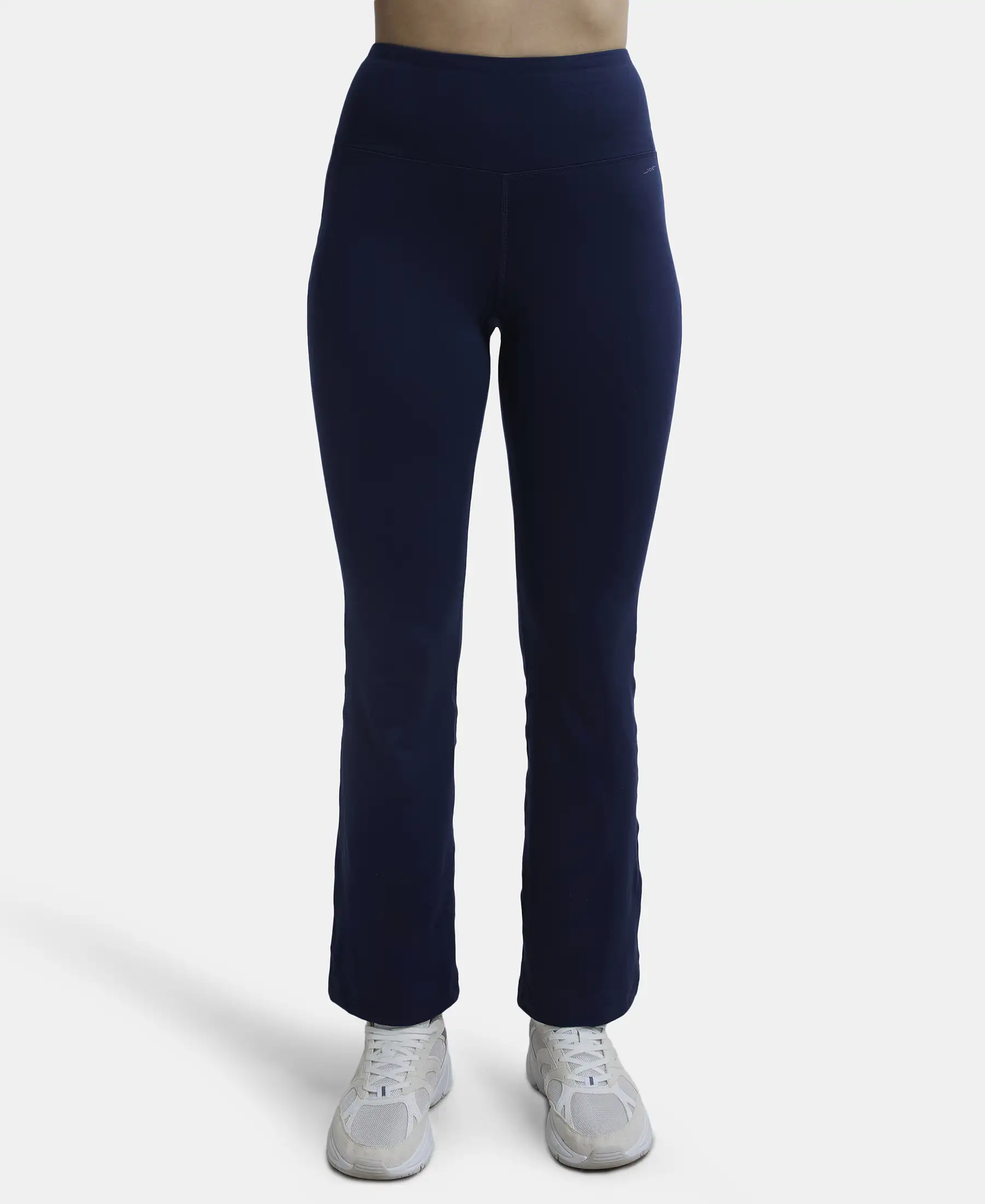 Microfiber Elastane Stretch Regular Fit Flared Pants with StayFresh Treatment - Peacoat