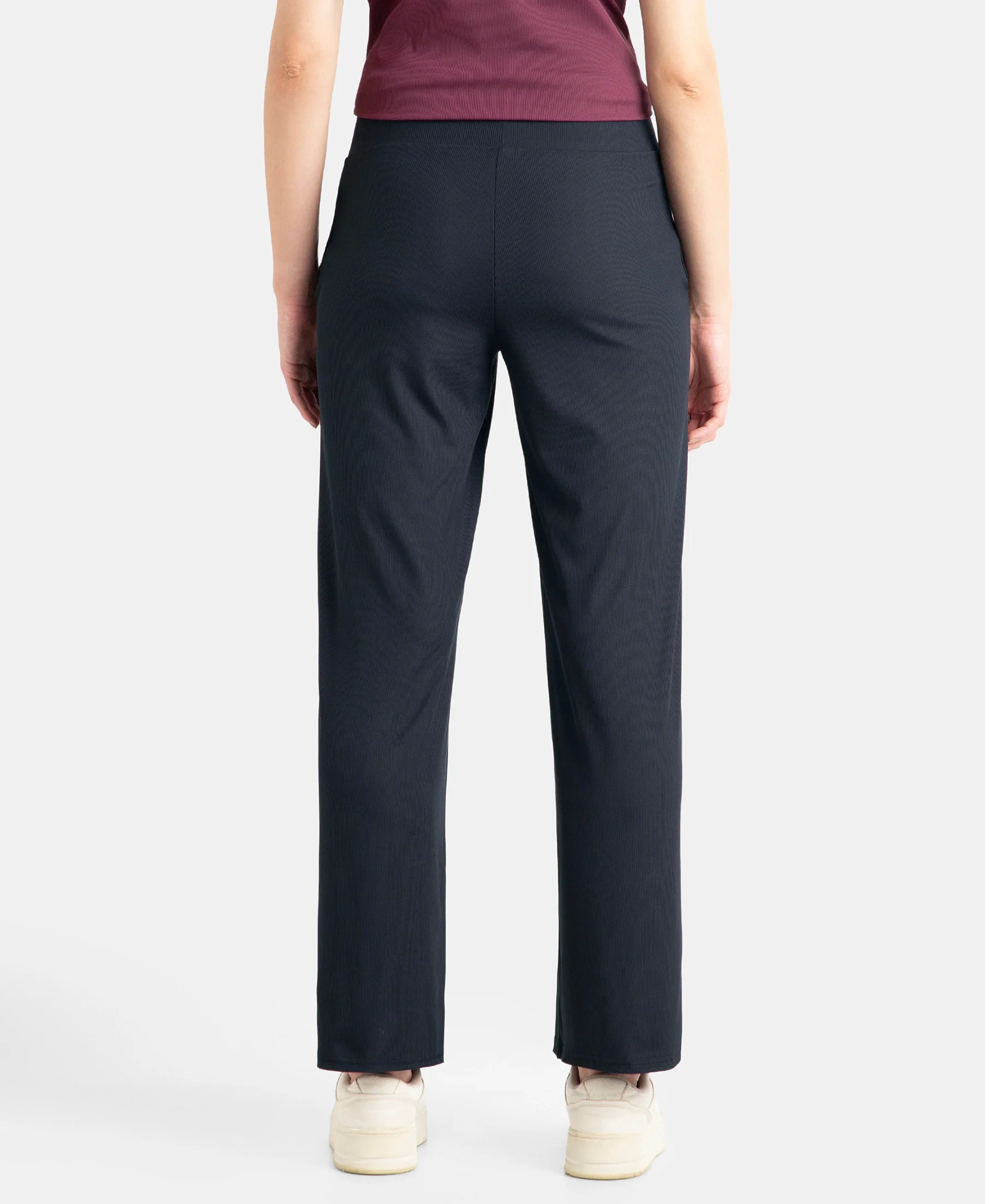 Microfiber Elastane Stretch Regular Fit Wide Leg Pants - Black - Image 3