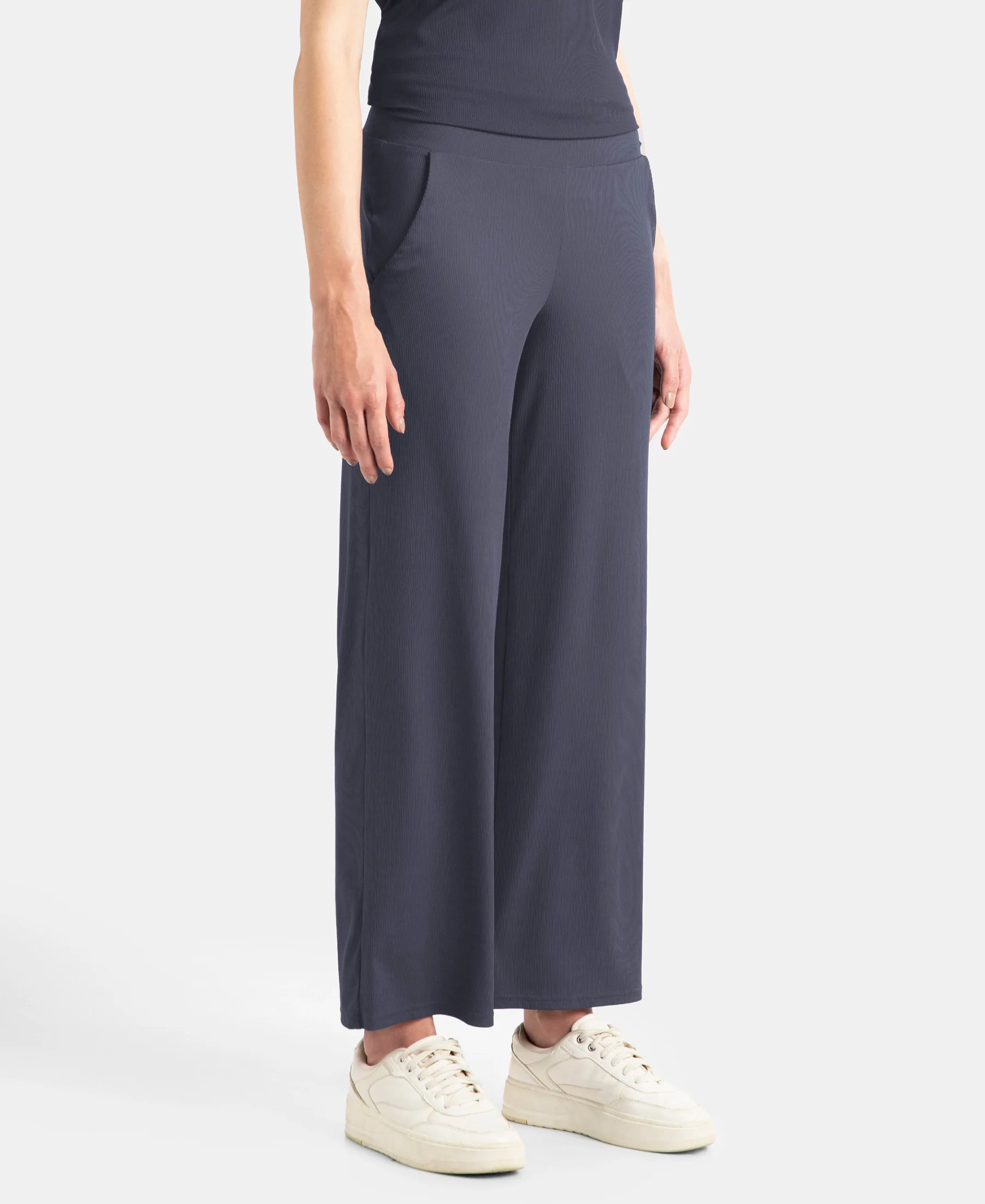 Microfiber Elastane Stretch Regular Fit Wide Leg Pants - Grey Stone - Image 2