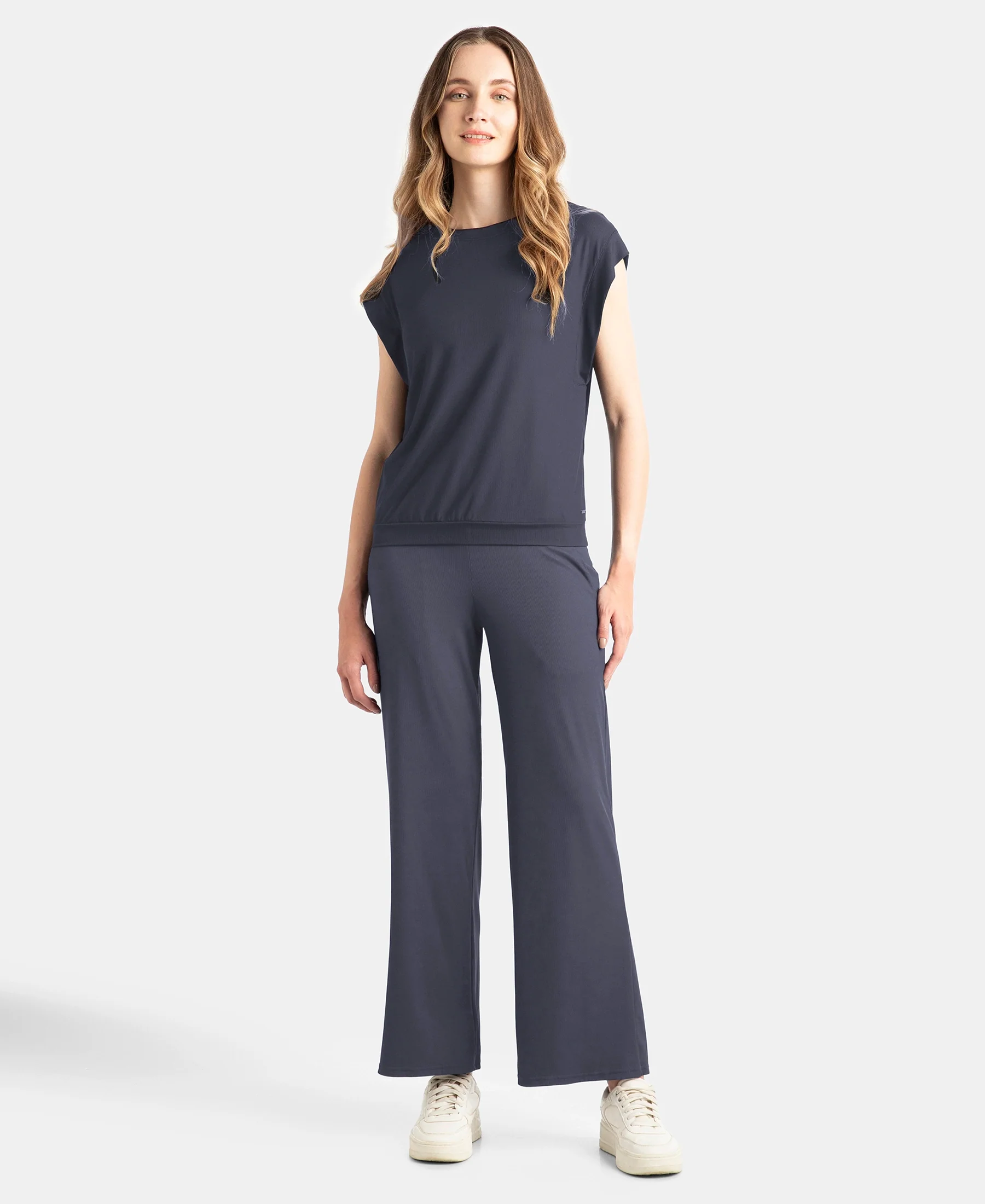 Microfiber Elastane Stretch Regular Fit Wide Leg Pants - Grey Stone - Image 4
