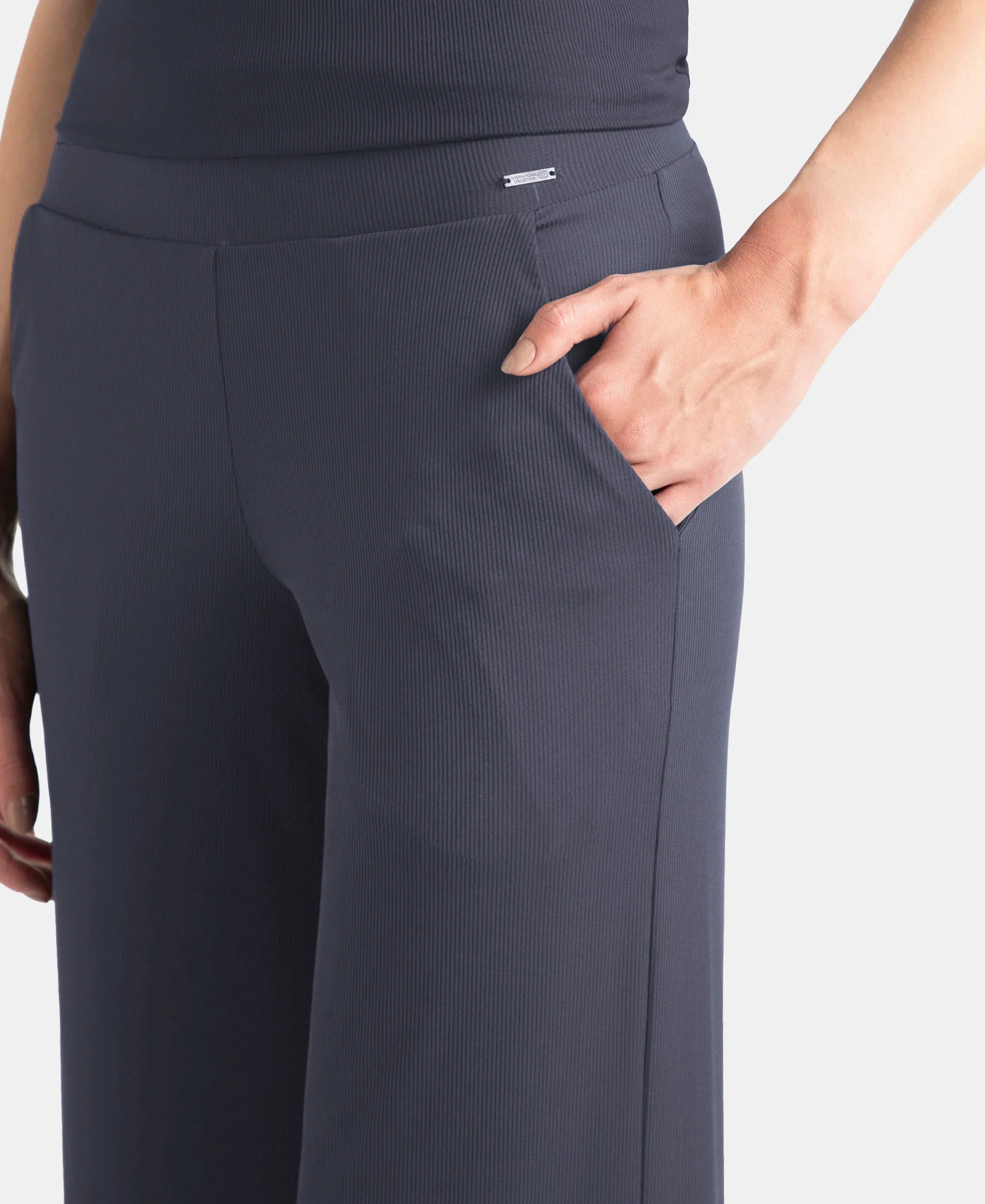 Microfiber Elastane Stretch Regular Fit Wide Leg Pants - Grey Stone - Image 7