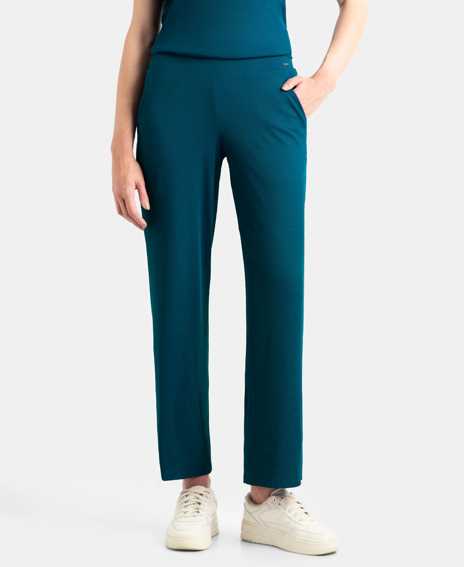 Microfiber Elastane Stretch Regular Fit Wide Leg Pants - Poseidon