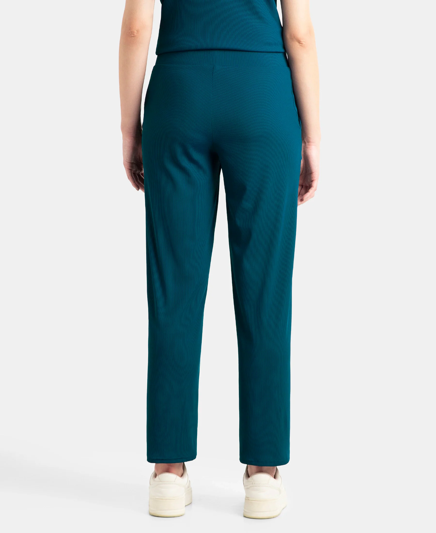 Microfiber Elastane Stretch Regular Fit Wide Leg Pants - Poseidon - Image 3