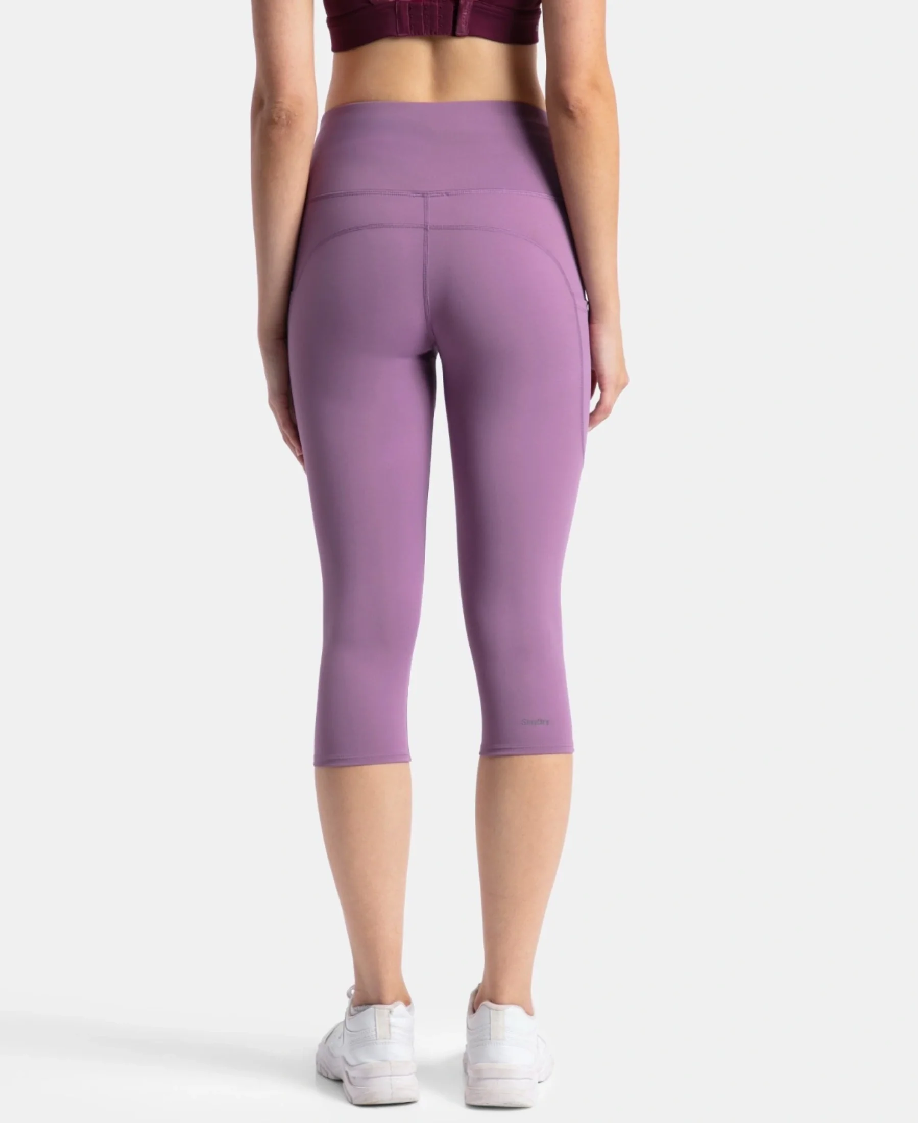 Microfiber Elastane Stretch Slim Fit Capri with Back Waistband Pocket - Chinese Violet - Image 3