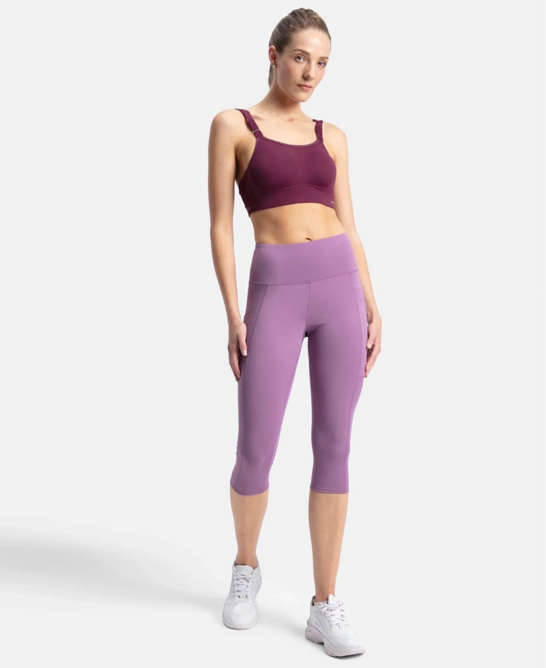 Microfiber Elastane Stretch Slim Fit Capri with Back Waistband Pocket - Chinese Violet - Image 4