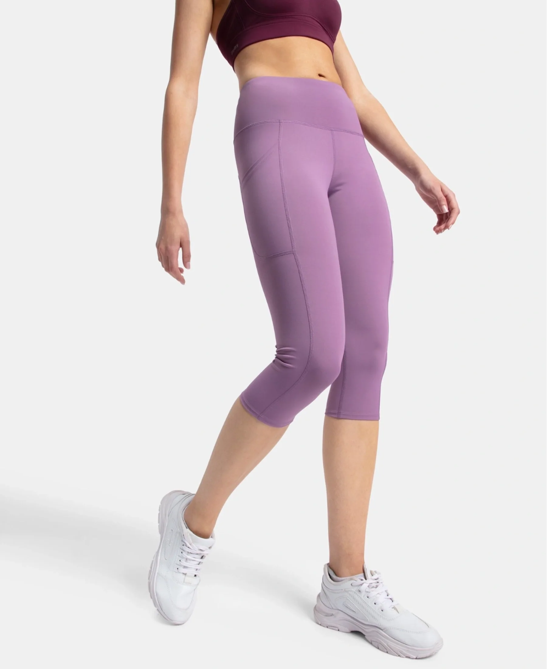 Microfiber Elastane Stretch Slim Fit Capri with Back Waistband Pocket - Chinese Violet - Image 5