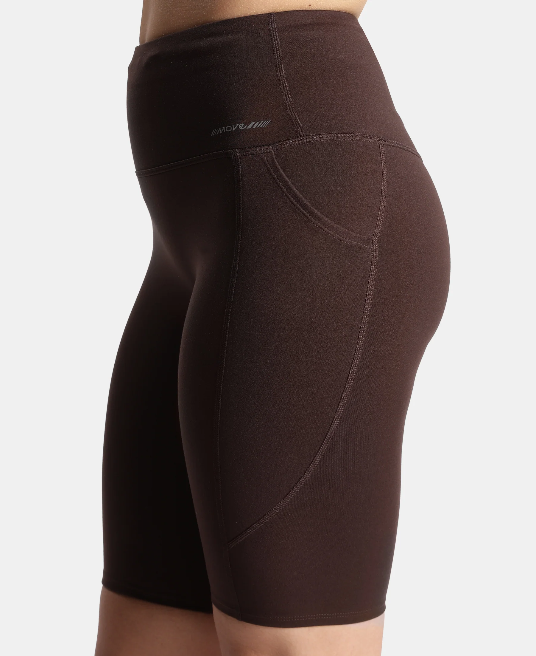 Microfiber Elastane Stretch Slim Fit Shorts with Side Pockets - Coffee - Image 7