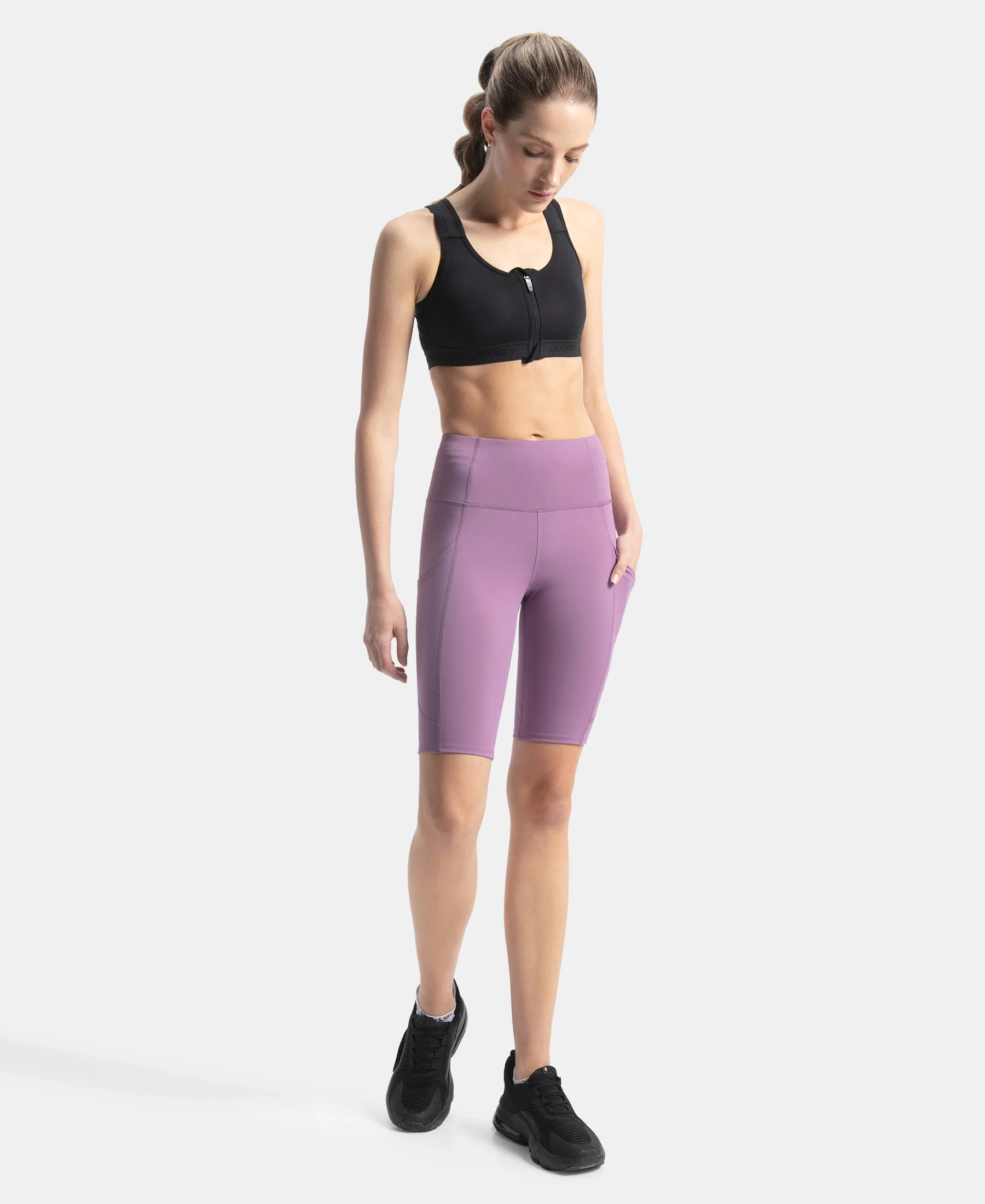 Microfiber Elastane Stretch Slim Fit Shorts with Side Pockets - Chinese Violet - Image 4