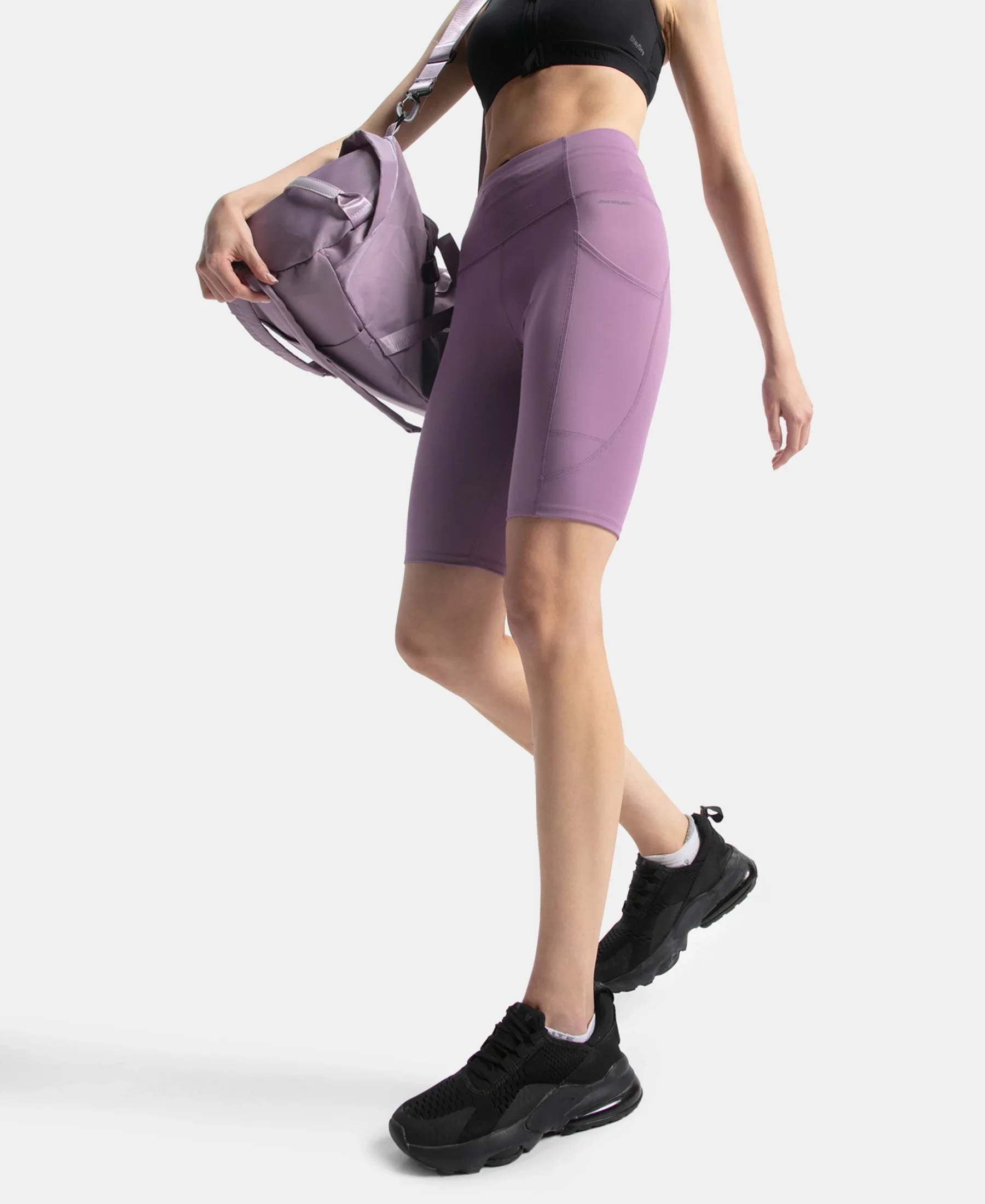 Microfiber Elastane Stretch Slim Fit Shorts with Side Pockets - Chinese Violet - Image 5