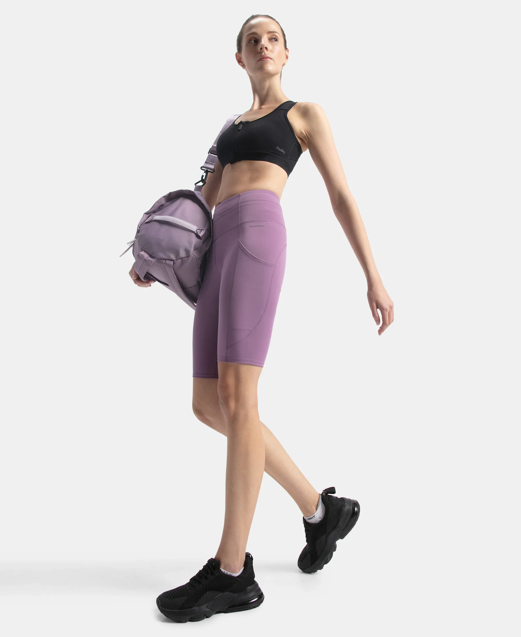 Microfiber Elastane Stretch Slim Fit Shorts with Side Pockets - Chinese Violet - Image 6