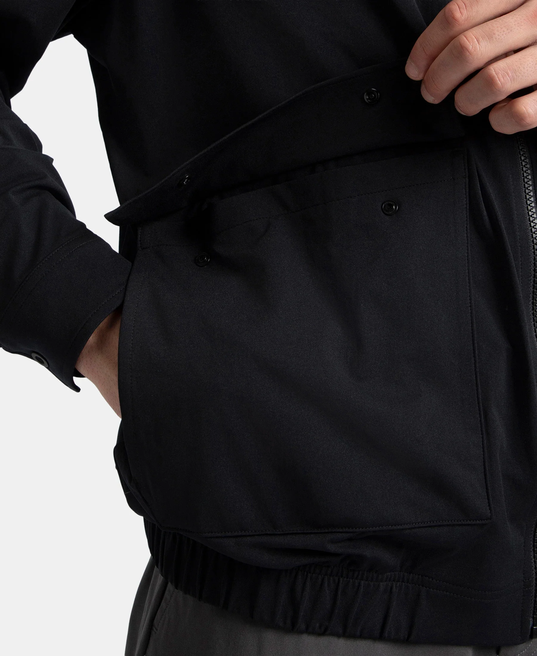 Microfiber Fabric 4 Pocket Full Zip Closure Shacket - Black - Image 11