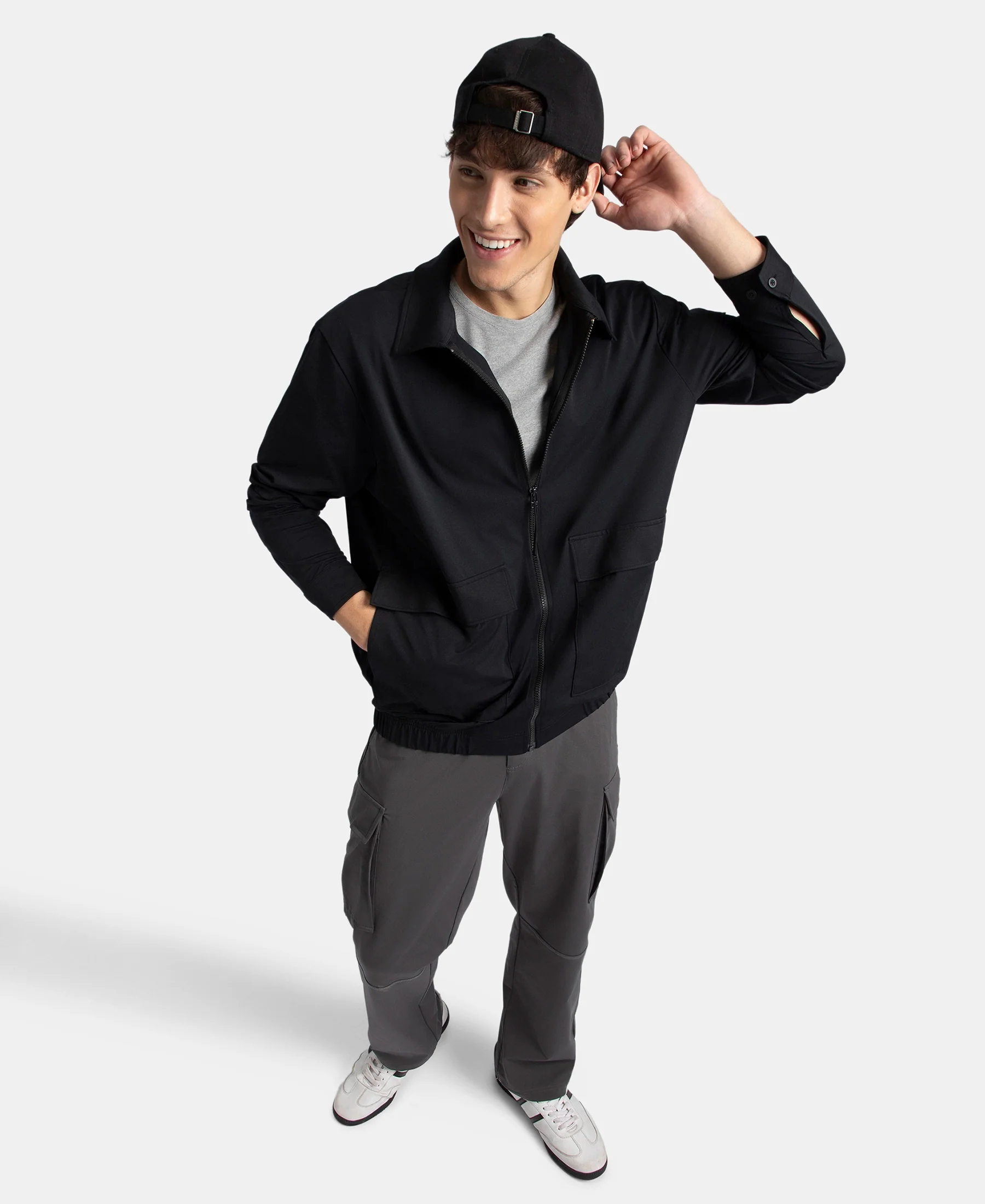 Microfiber Fabric 4 Pocket Full Zip Closure Shacket - Black - Image 6