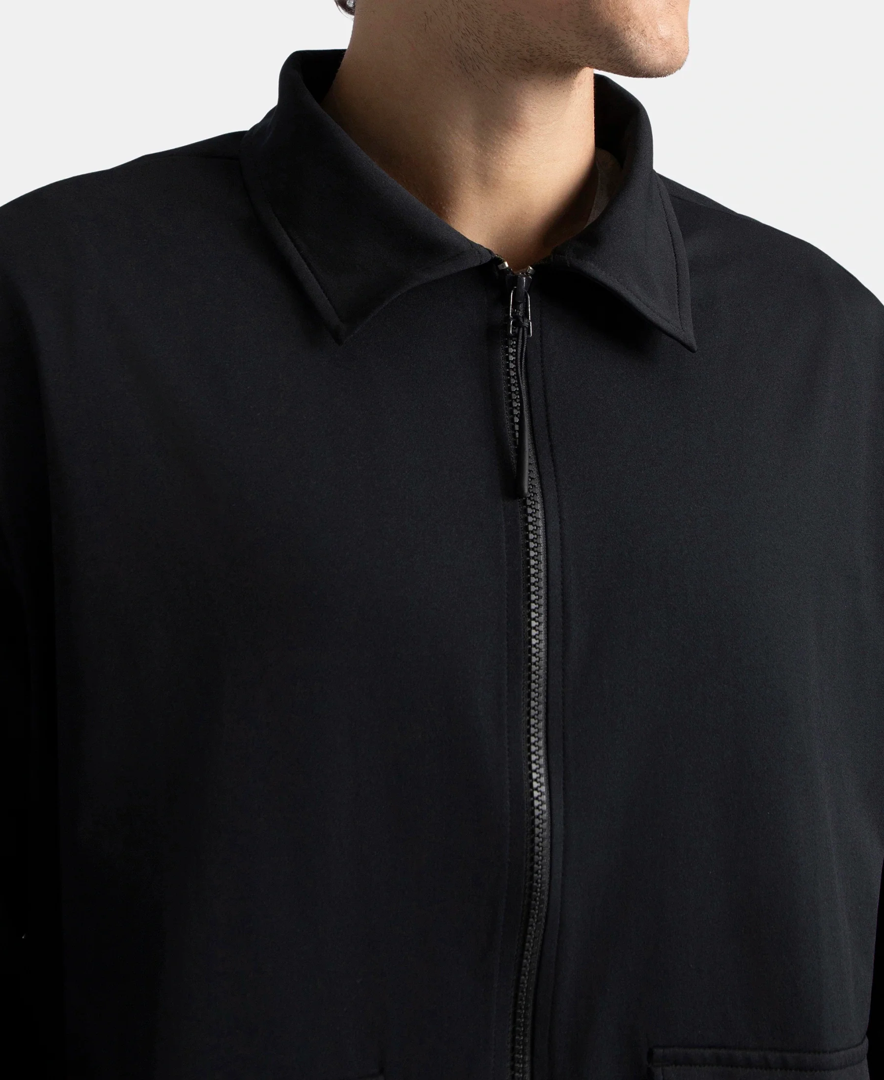 Microfiber Fabric 4 Pocket Full Zip Closure Shacket - Black - Image 7