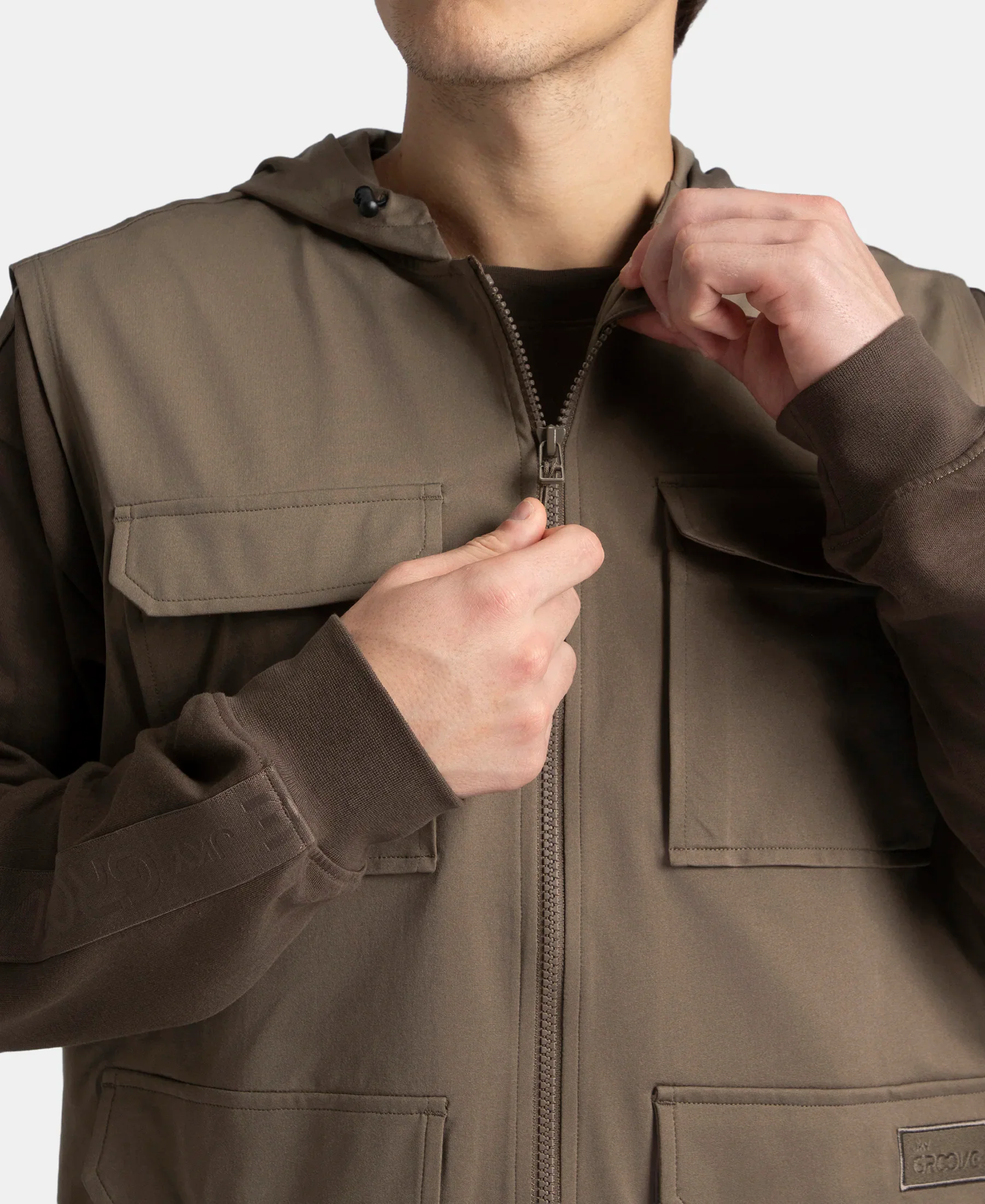 Microfiber Fabric 6 Pocket Full Zip Closure Hoodie Gilet - Green - Image 8