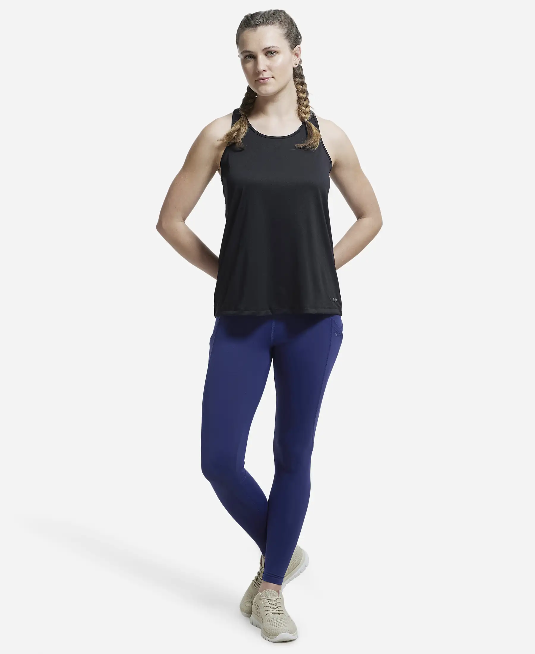 Microfiber Fabric Graphic Printed Racerback Styled Tank Top - Black - Image 4