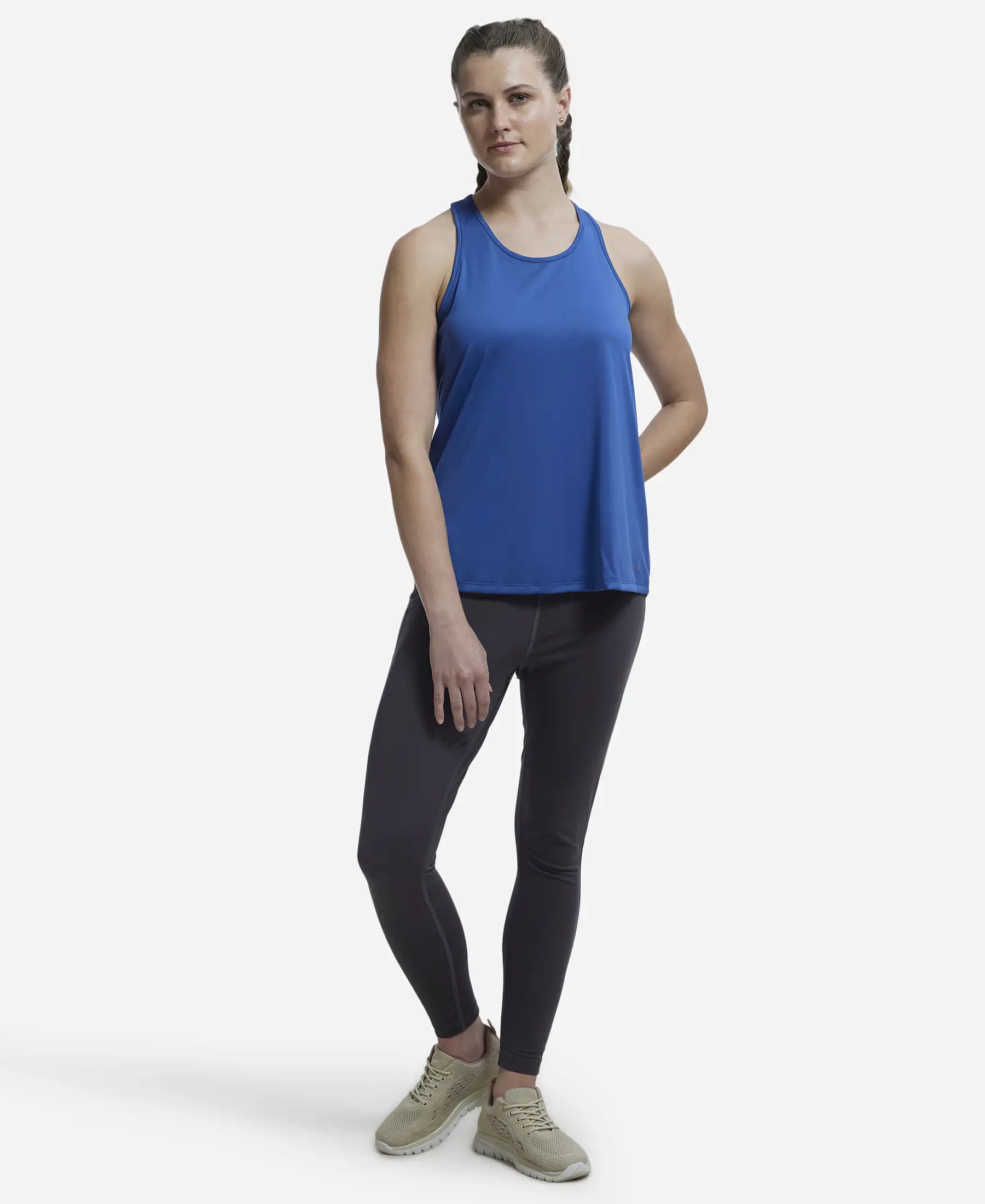 Microfiber Fabric Graphic Printed Racerback Styled Tank Top - Bright Cobalt - Image 4