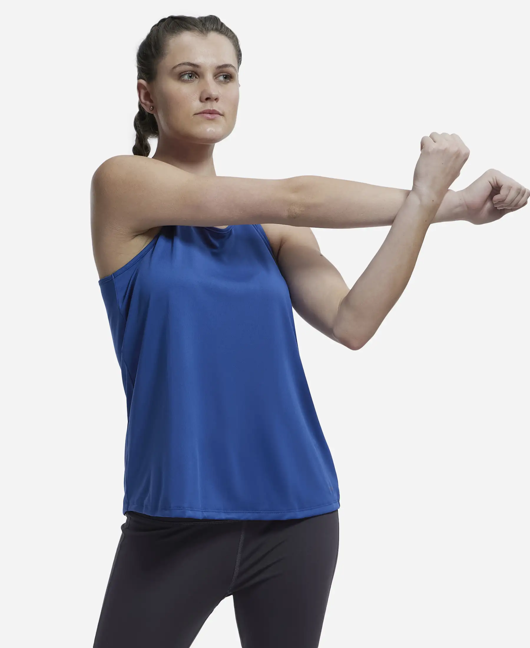 Microfiber Fabric Graphic Printed Racerback Styled Tank Top - Bright Cobalt - Image 5