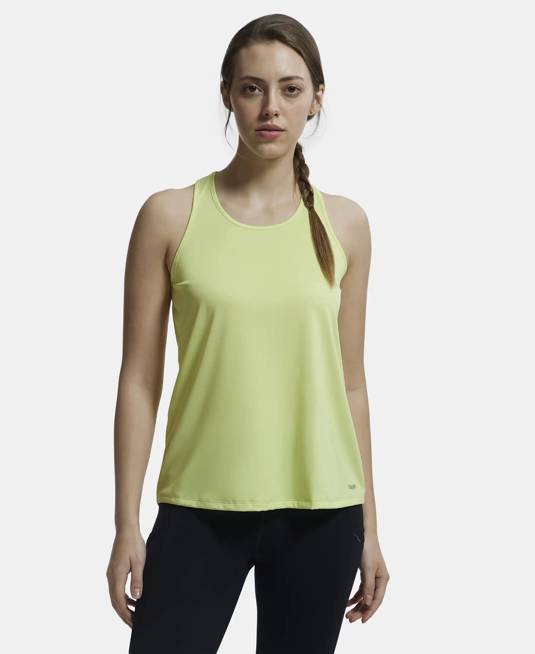Microfiber Fabric Graphic Printed Racerback Styled Tank Top - Daiquiri Green