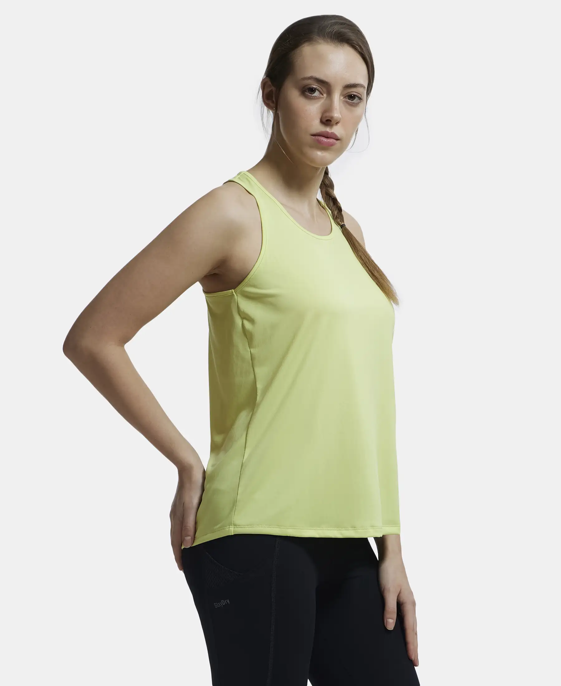 Microfiber Fabric Graphic Printed Racerback Styled Tank Top - Daiquiri Green - Image 2