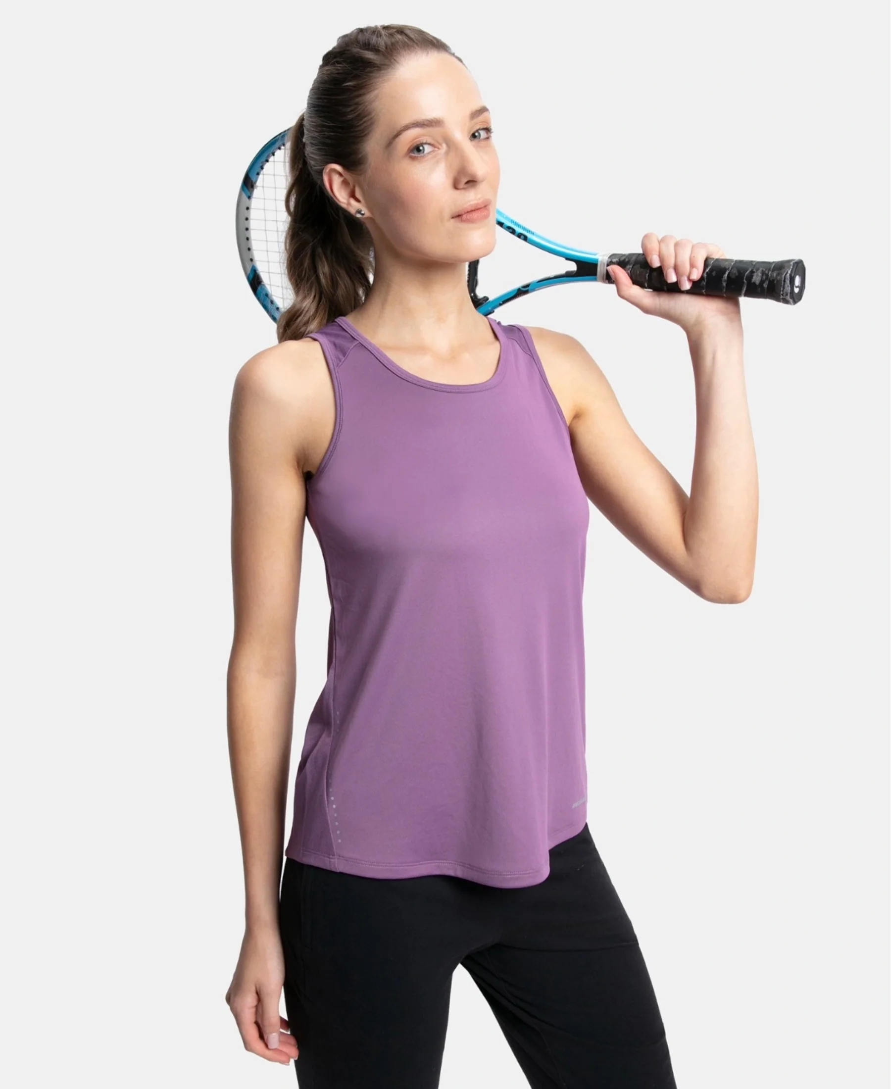 Microfiber Fabric Graphic Printed Tank Top With Breathable Mesh - Chinese Violet - Image 5