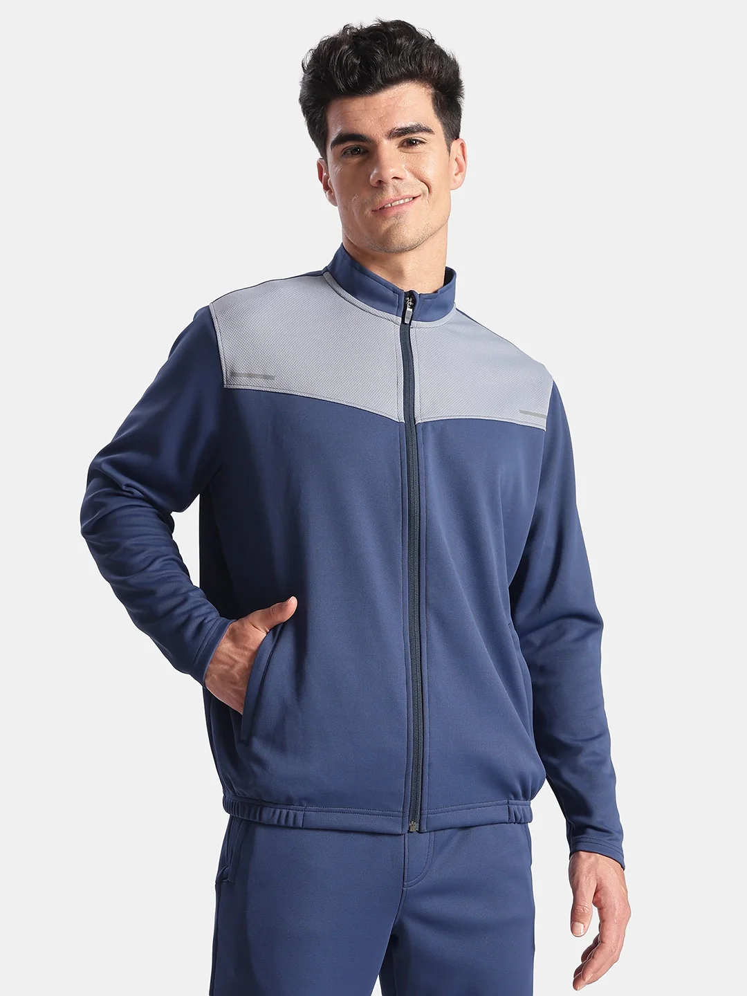 Microfiber Fabric Jacket with StayFresh Treatment - Navy & Grey - Image 2