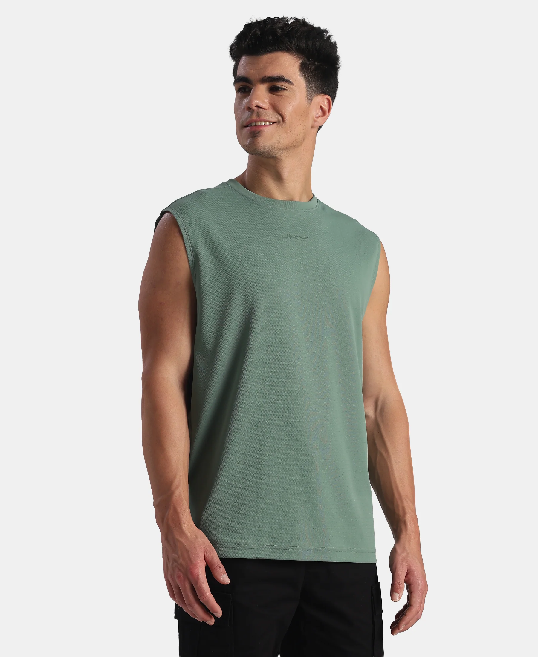 Microfiber Fabric Oversized Tank Top with StayFresh Treatment - Green - Image 2