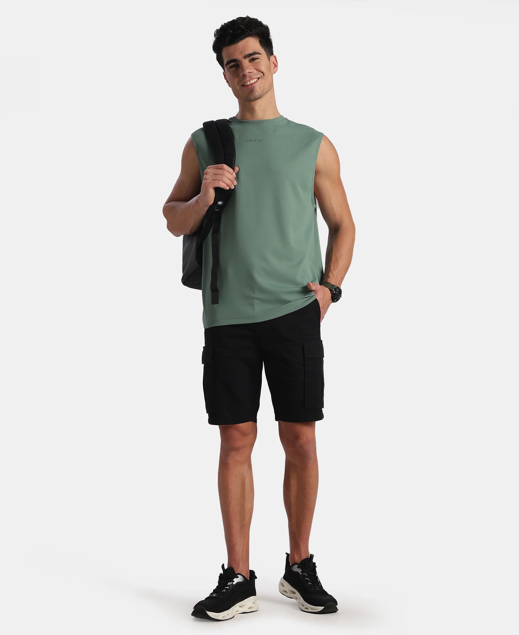 Microfiber Fabric Oversized Tank Top with StayFresh Treatment - Green - Image 6
