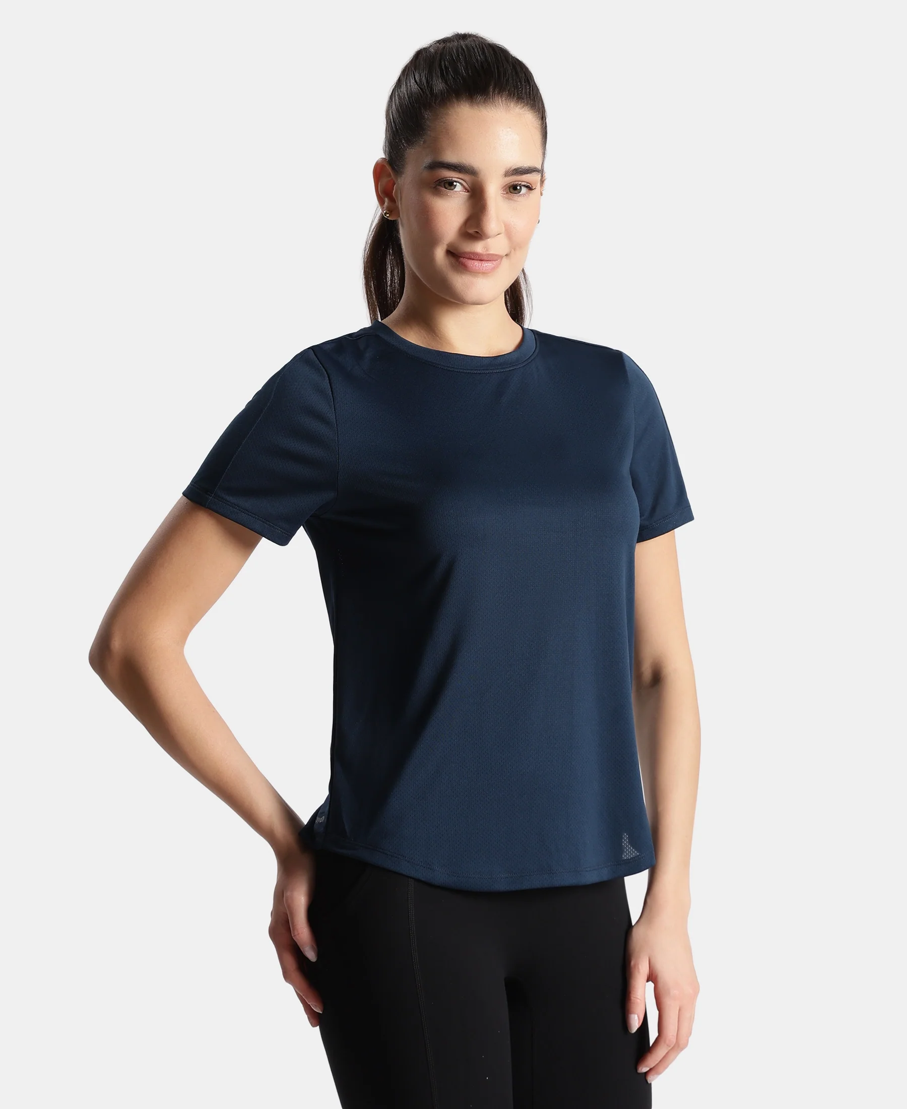 Microfiber Fabric Regular Fit Half Sleeve Breathable Mesh T-Shirt - Cosmic Sapphire - Image 2