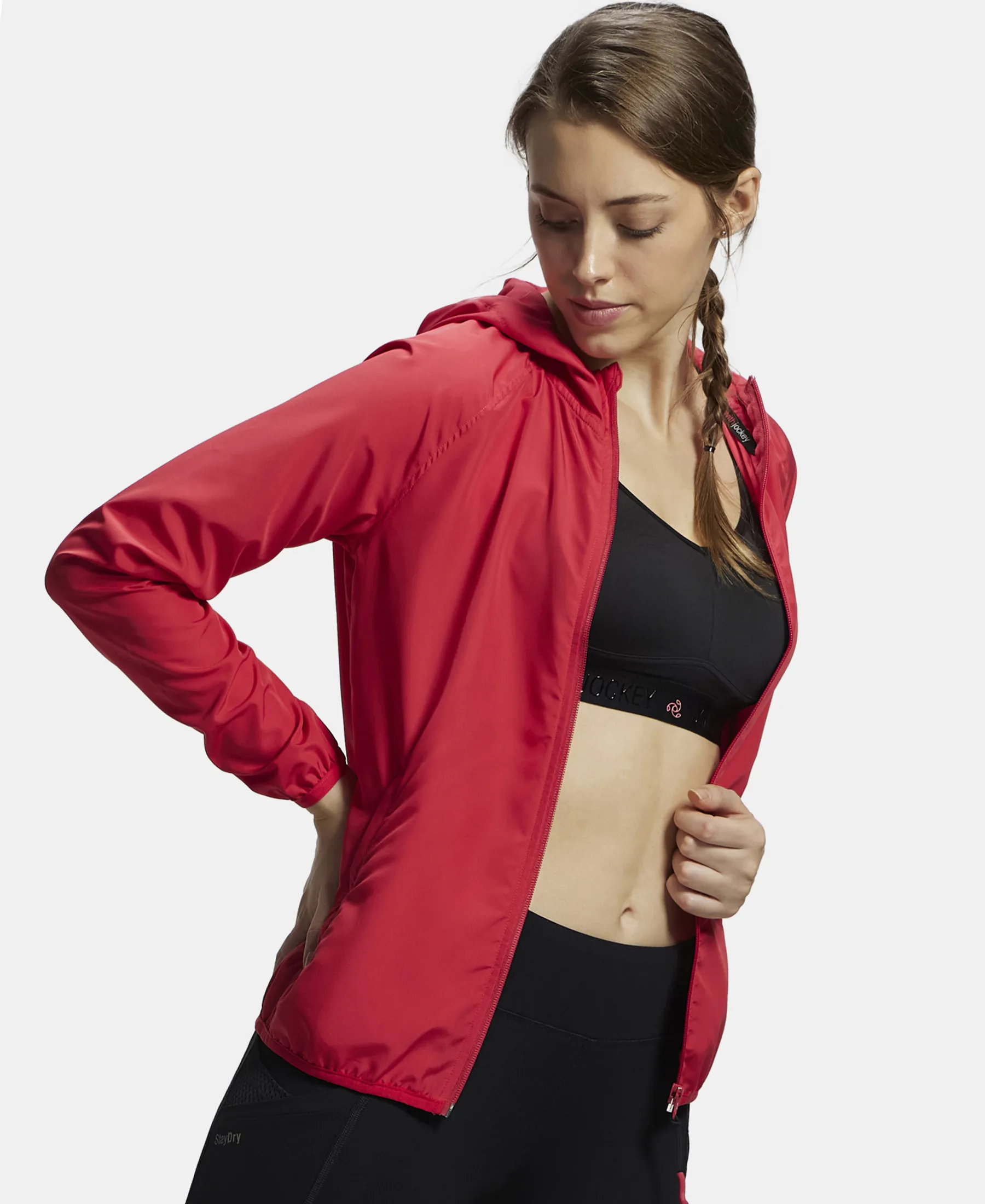 Microfiber Fabric Relaxed Fit Raglan Styled Water Resistant Hoodie Jacket - Virtual Pink - Image 5