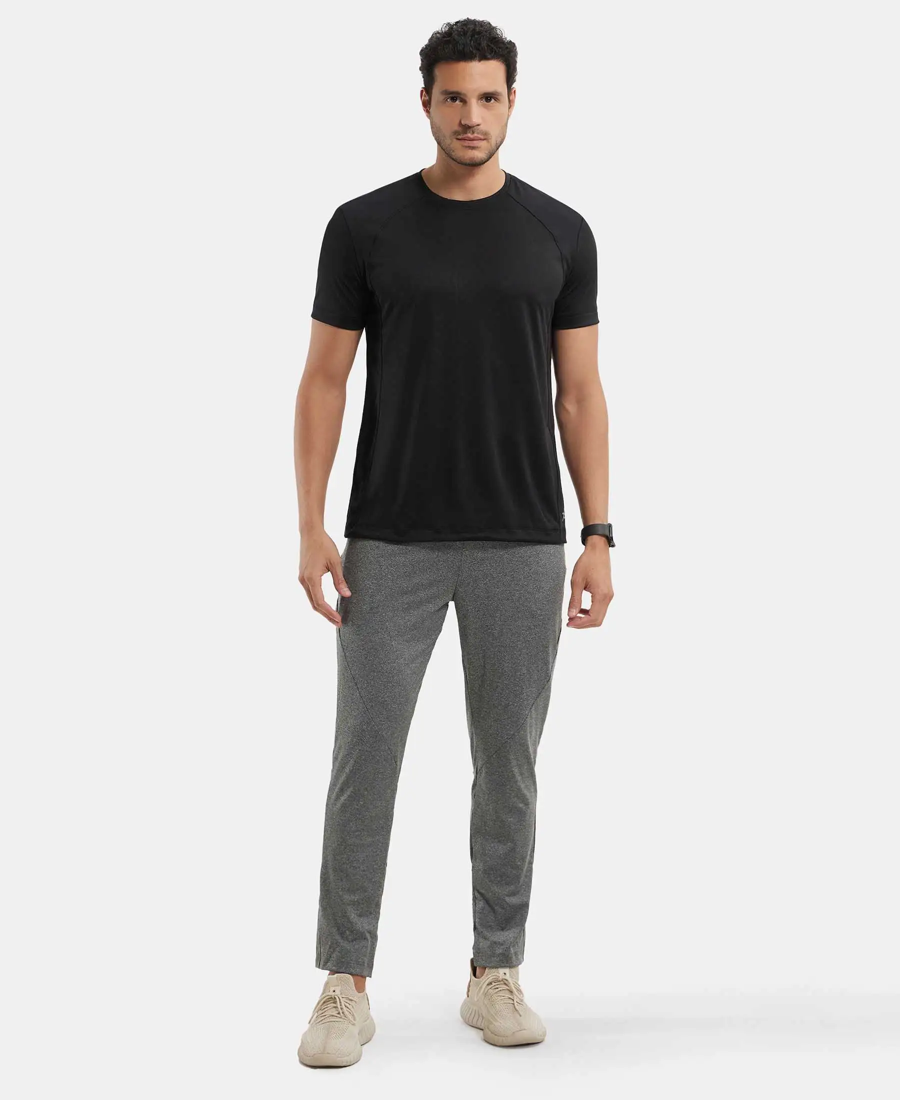 Microfiber Fabric Round Neck Half Sleeve T-Shirt with Breathable Mesh - Black - Image 4