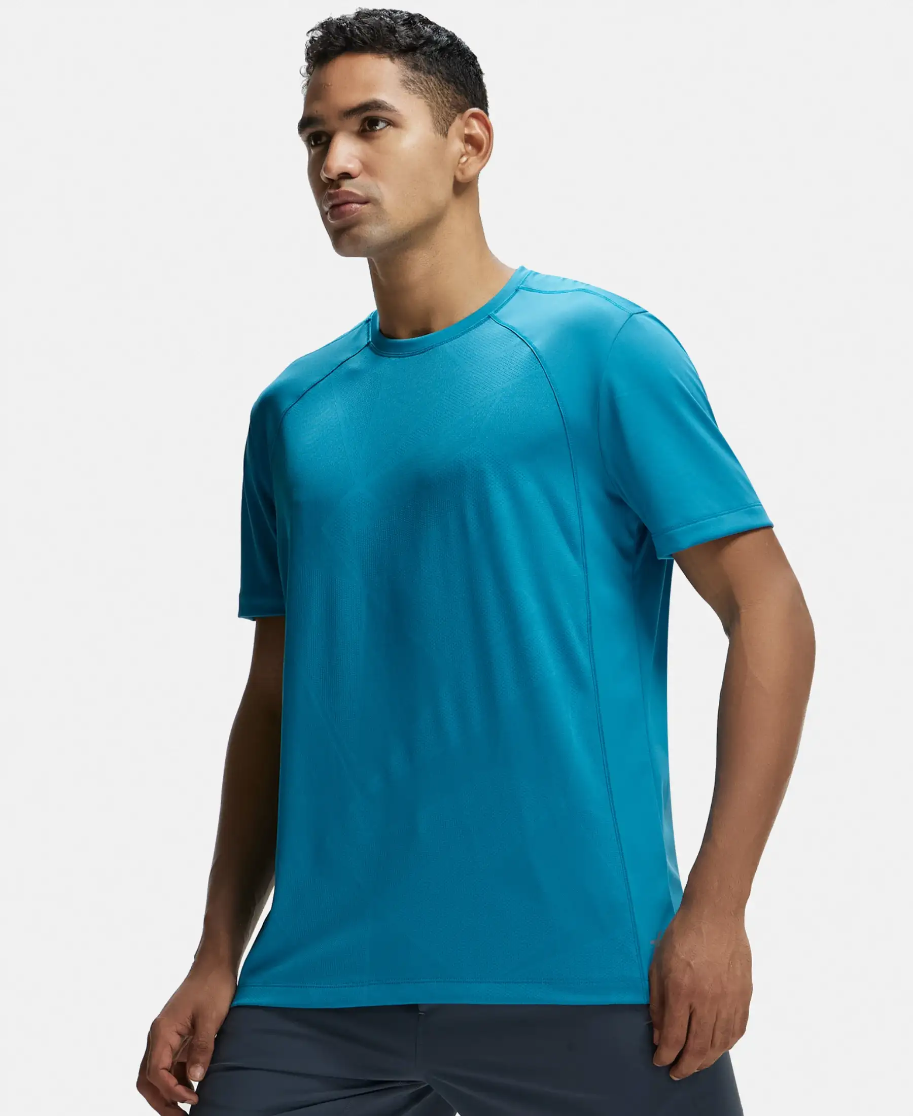 Microfiber Fabric Round Neck Half Sleeve T-Shirt with Breathable Mesh - Caribbean Sea - Image 5