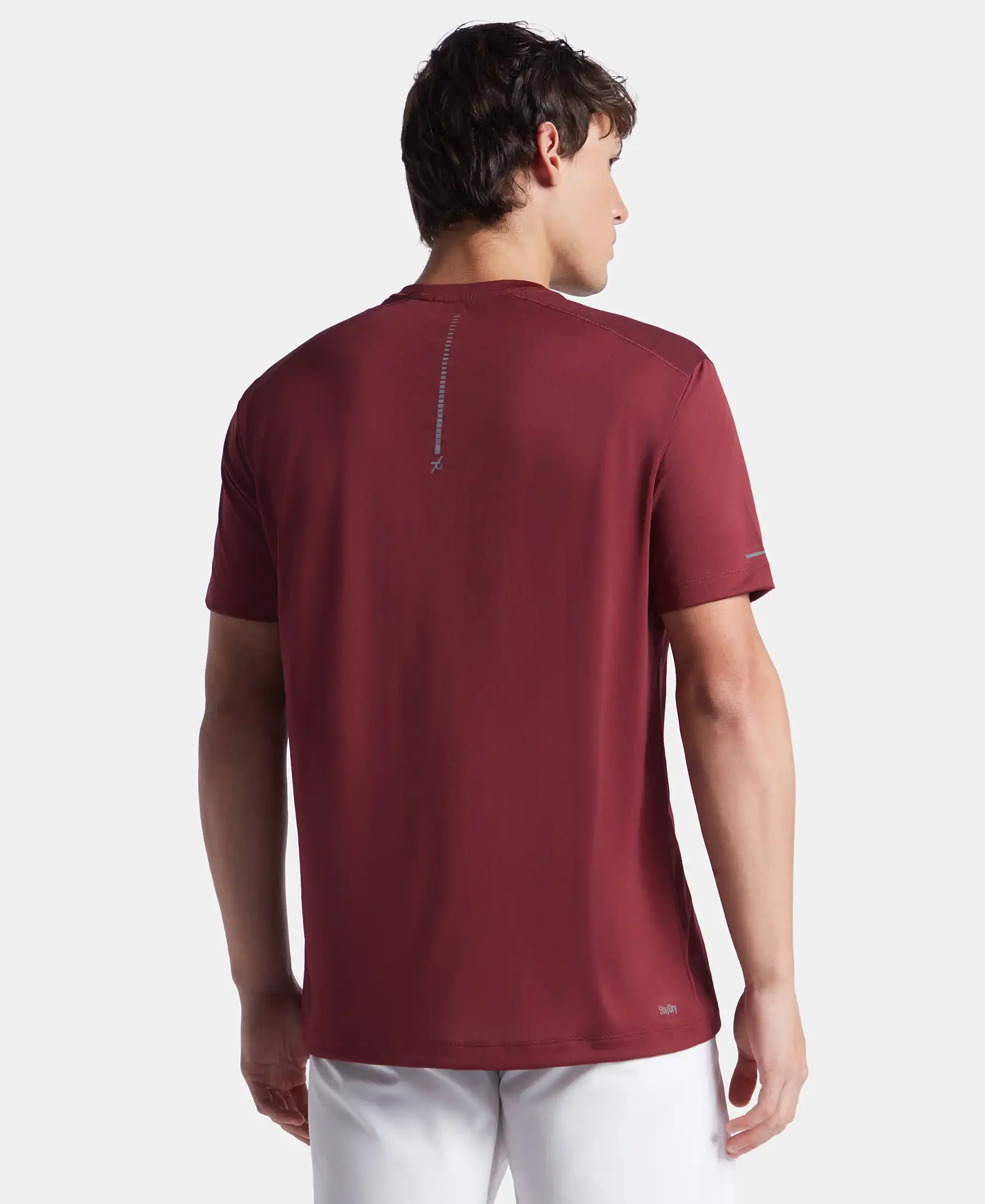 Microfiber Fabric Round Neck Half Sleeve T-Shirt with Breathable Mesh - Tawny Port - Image 3