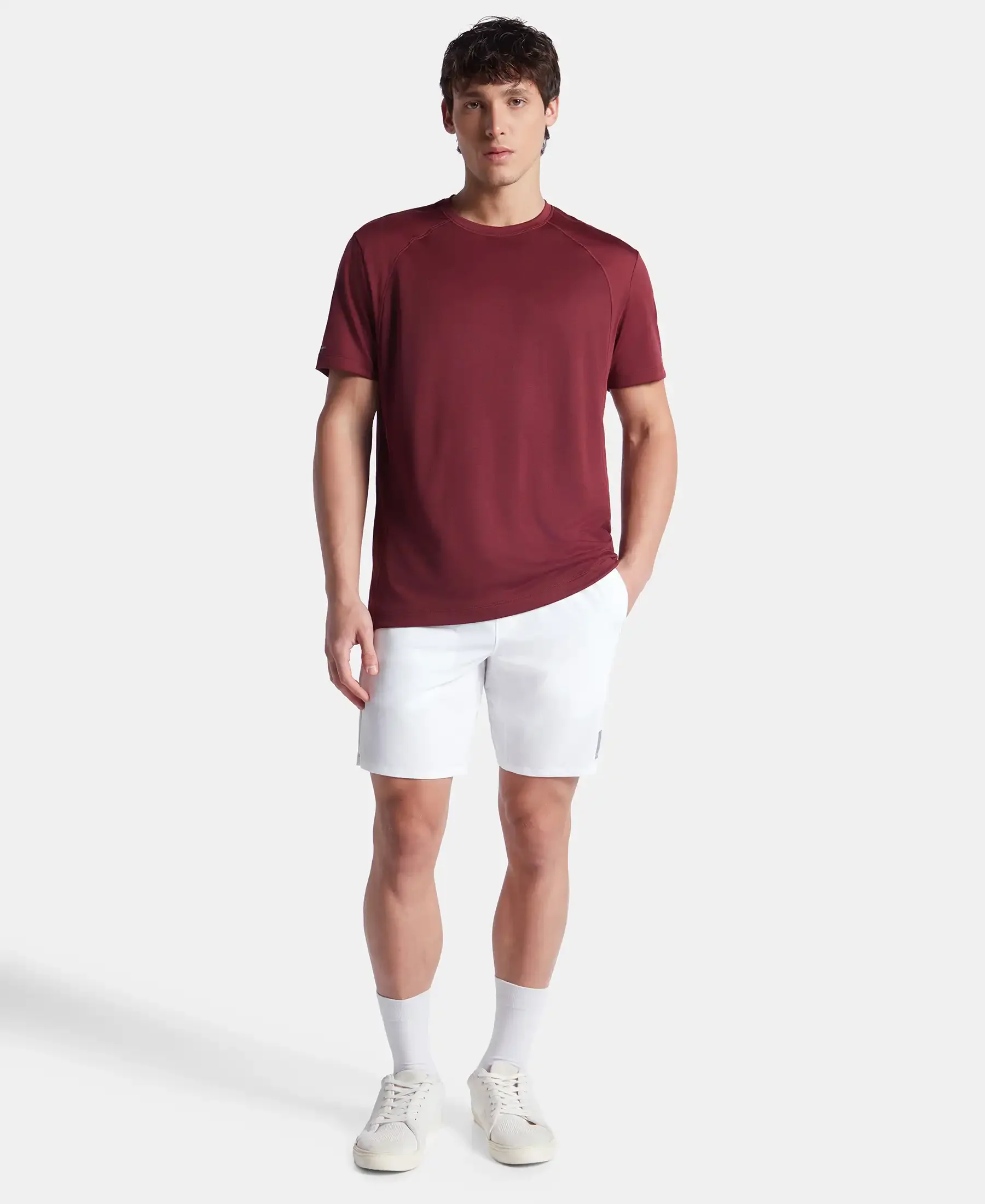 Microfiber Fabric Round Neck Half Sleeve T-Shirt with Breathable Mesh - Tawny Port - Image 4
