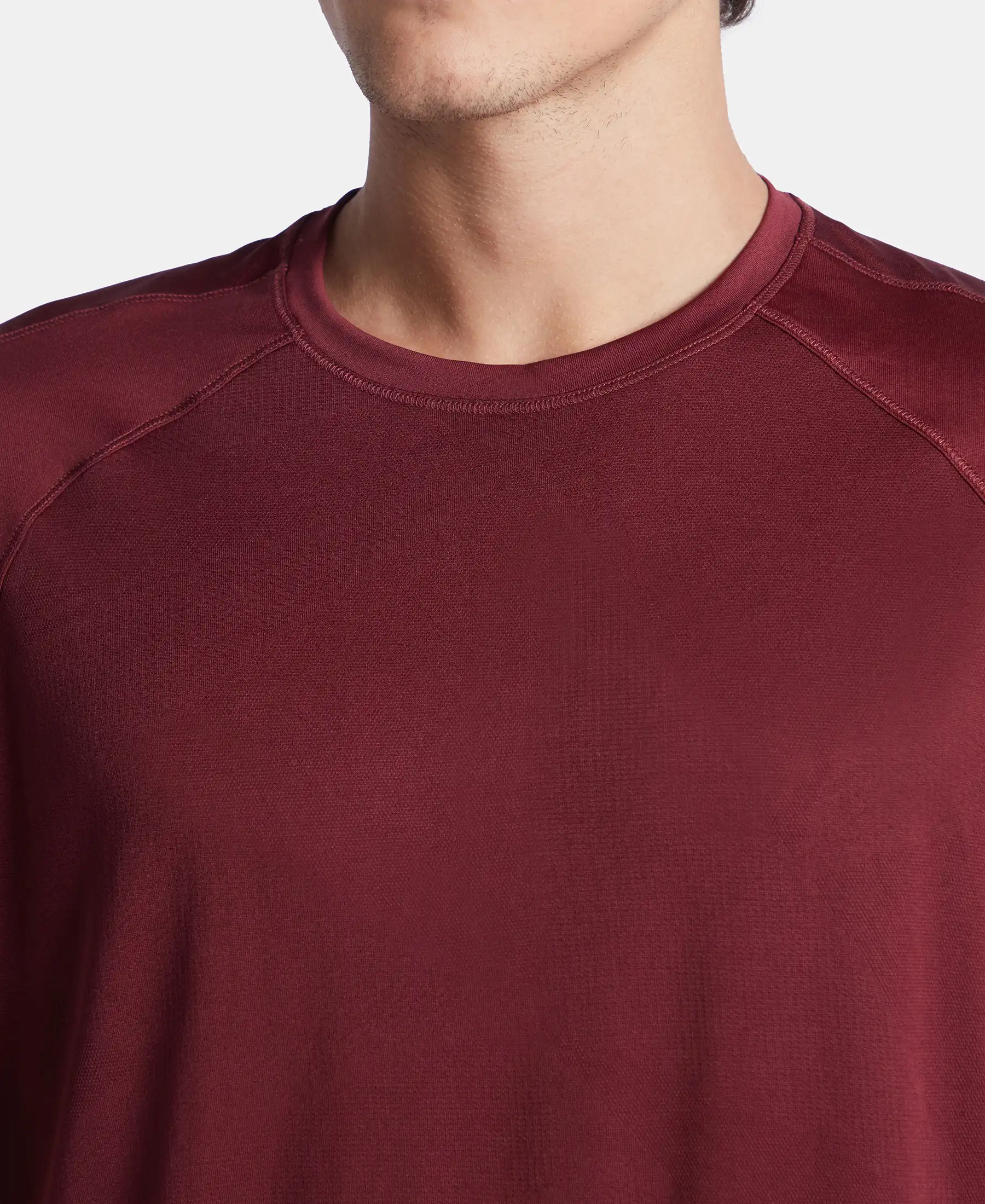 Microfiber Fabric Round Neck Half Sleeve T-Shirt with Breathable Mesh - Tawny Port - Image 7