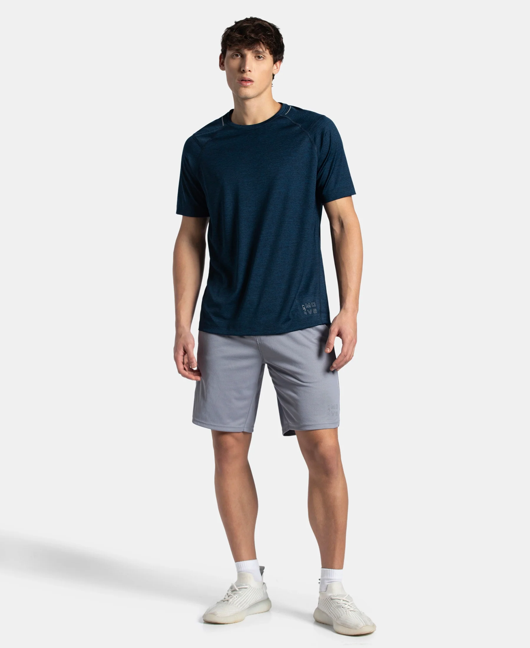 Microfiber Fabric Round Neck Half Sleeve T-Shirt with StayDry Tech - Navy Melange - Image 4