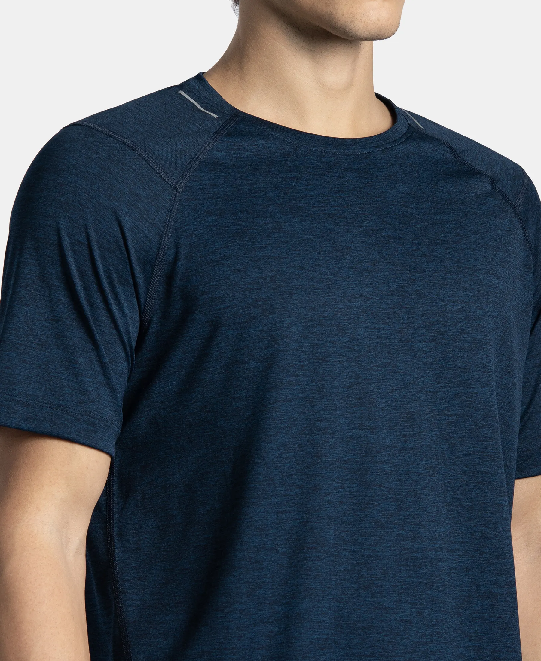 Microfiber Fabric Round Neck Half Sleeve T-Shirt with StayDry Tech - Navy Melange - Image 7
