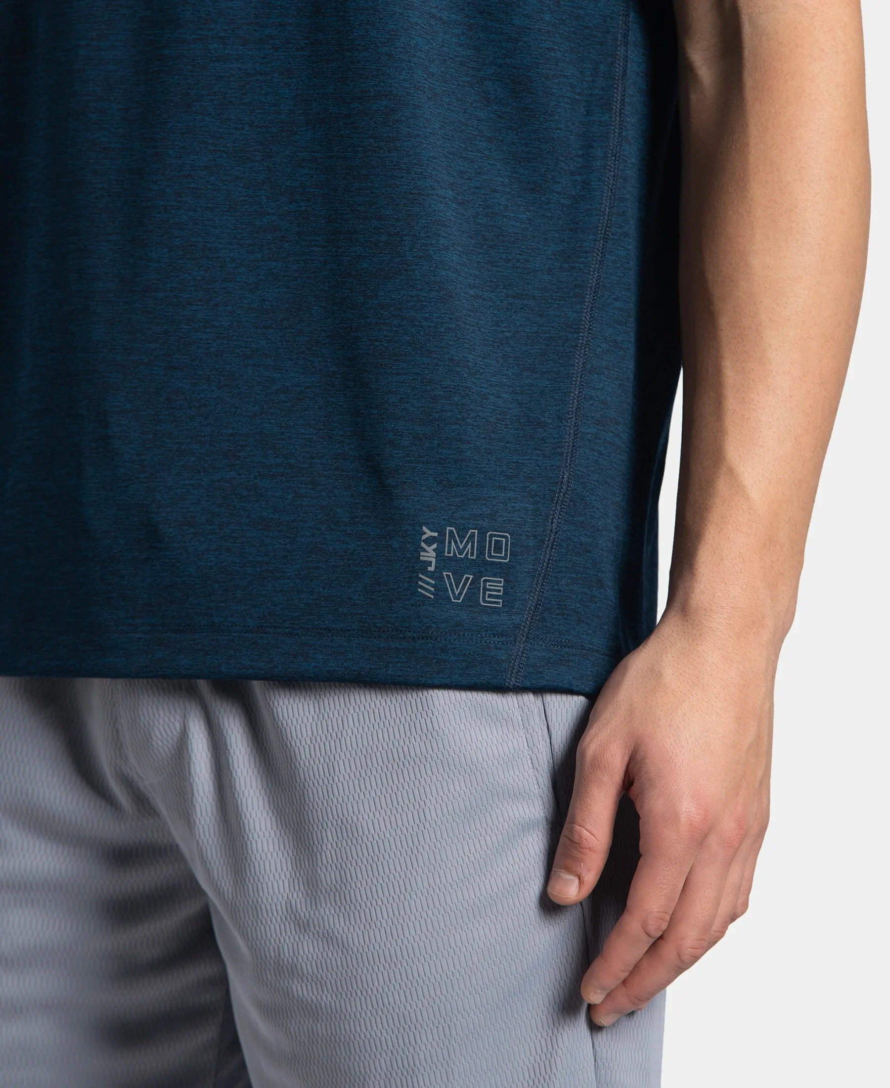 Microfiber Fabric Round Neck Half Sleeve T-Shirt with StayDry Tech - Navy Melange - Image 8