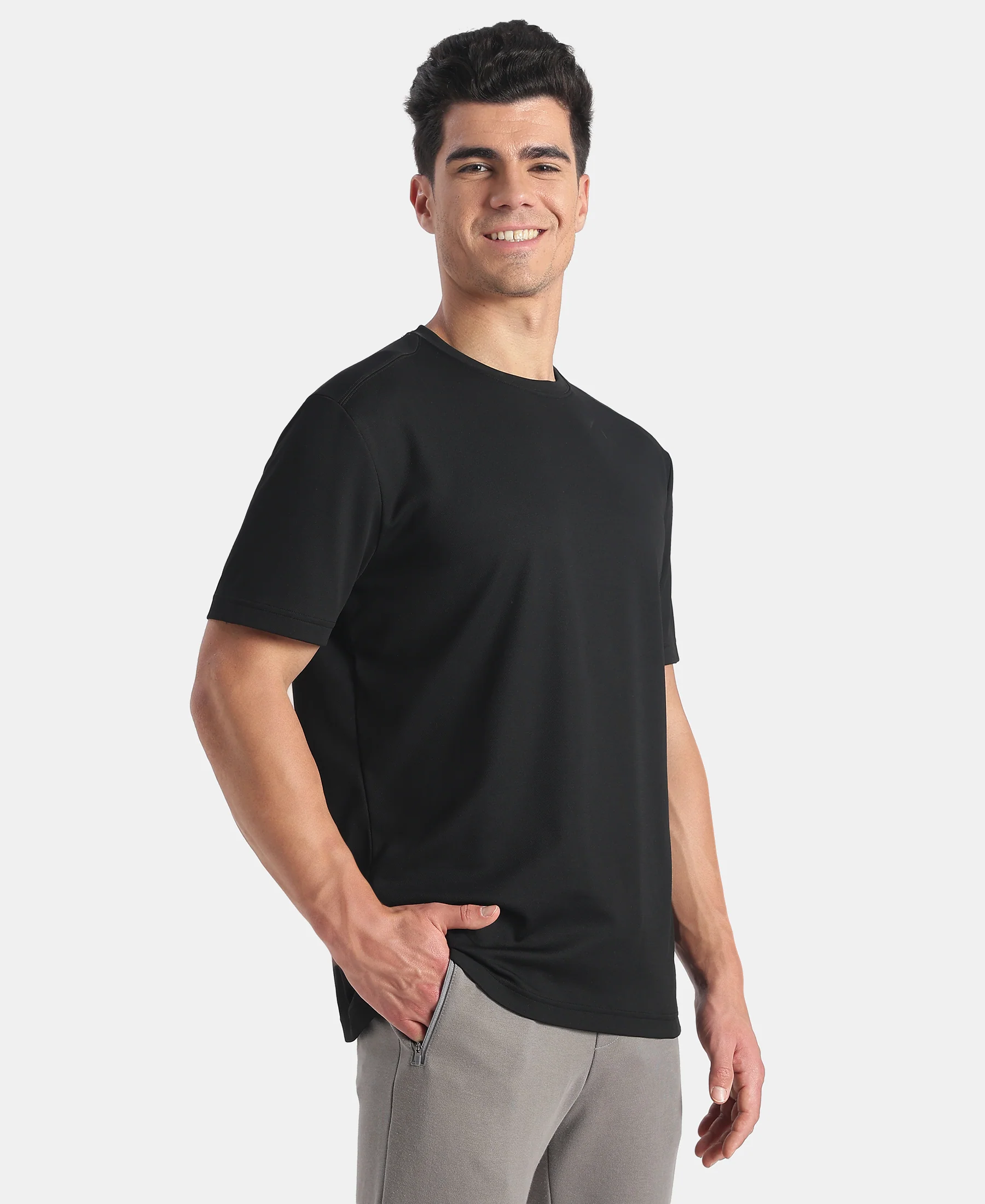 Microfiber Fabric Round Neck Half Sleeve T-Shirt with StayFresh Treatment - Black - Image 2