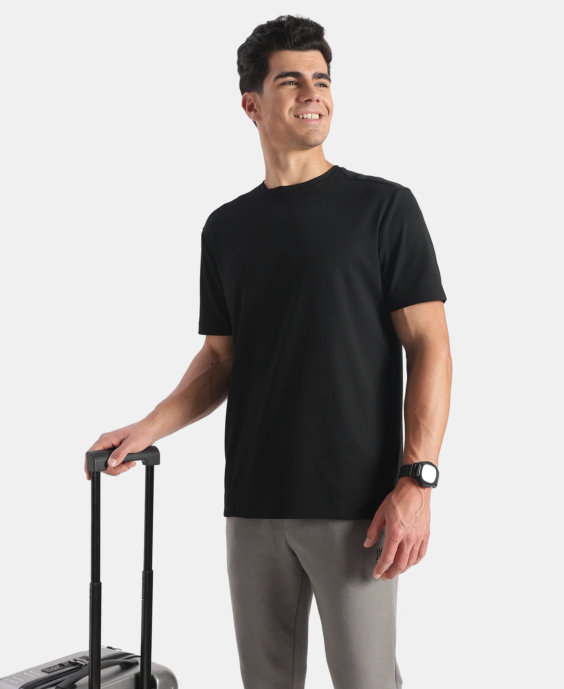 Microfiber Fabric Round Neck Half Sleeve T-Shirt with StayFresh Treatment - Black - Image 5