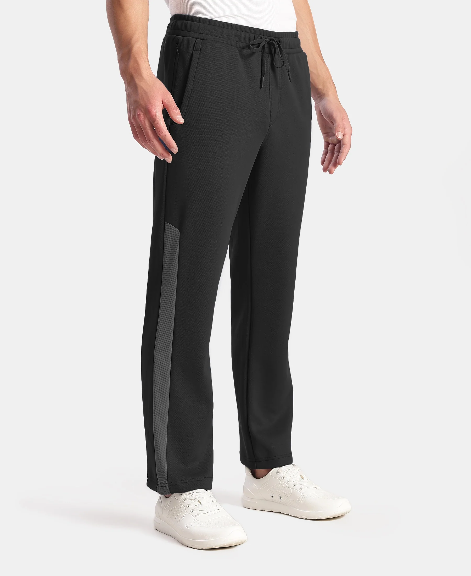 Microfiber Fabric Slimfit Trackpant with Zipper Pockets and StayFresh Treatment - Black - Image 2