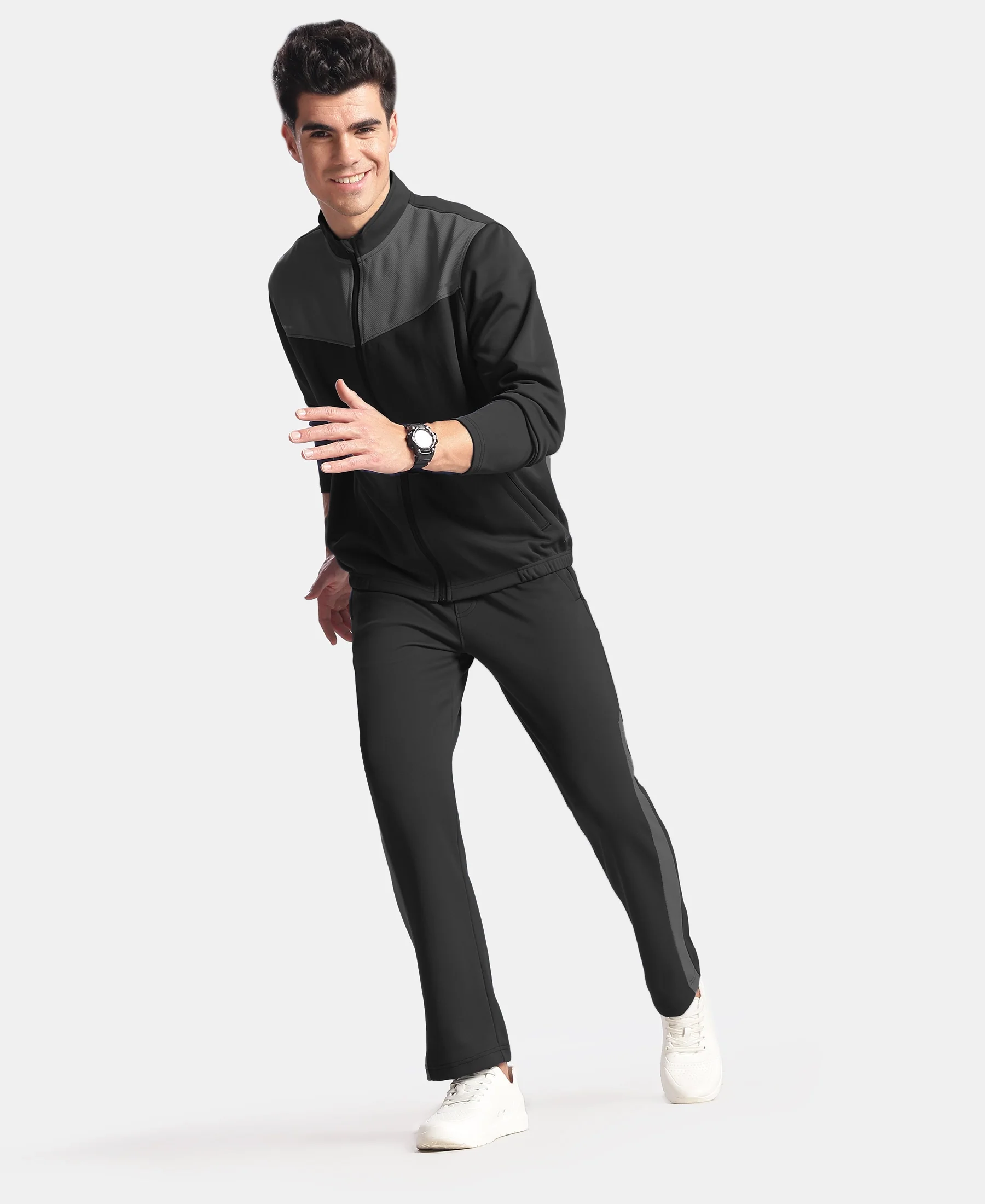 Microfiber Fabric Slimfit Trackpant with Zipper Pockets and StayFresh Treatment - Black - Image 4