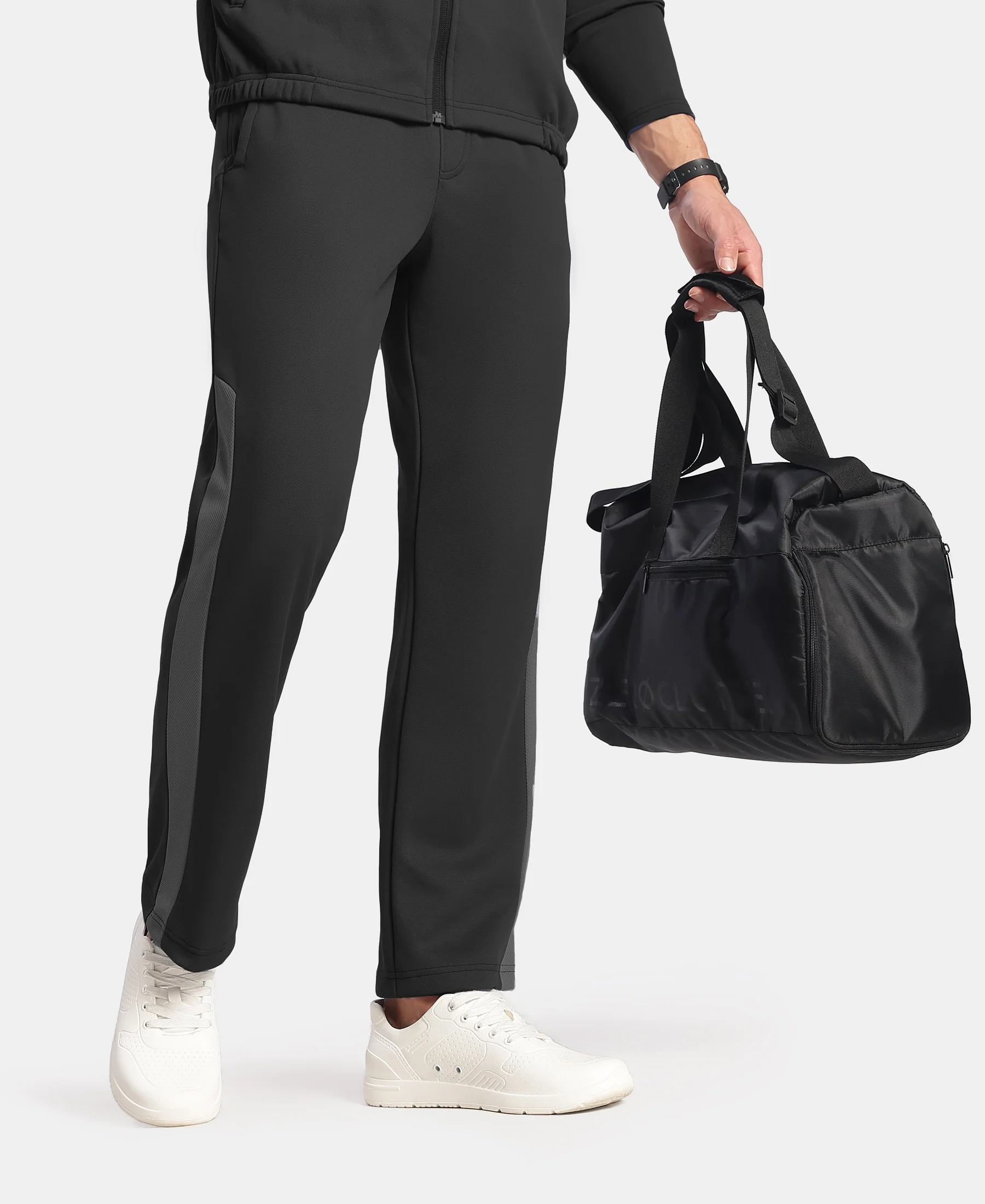 Microfiber Fabric Slimfit Trackpant with Zipper Pockets and StayFresh Treatment - Black - Image 5