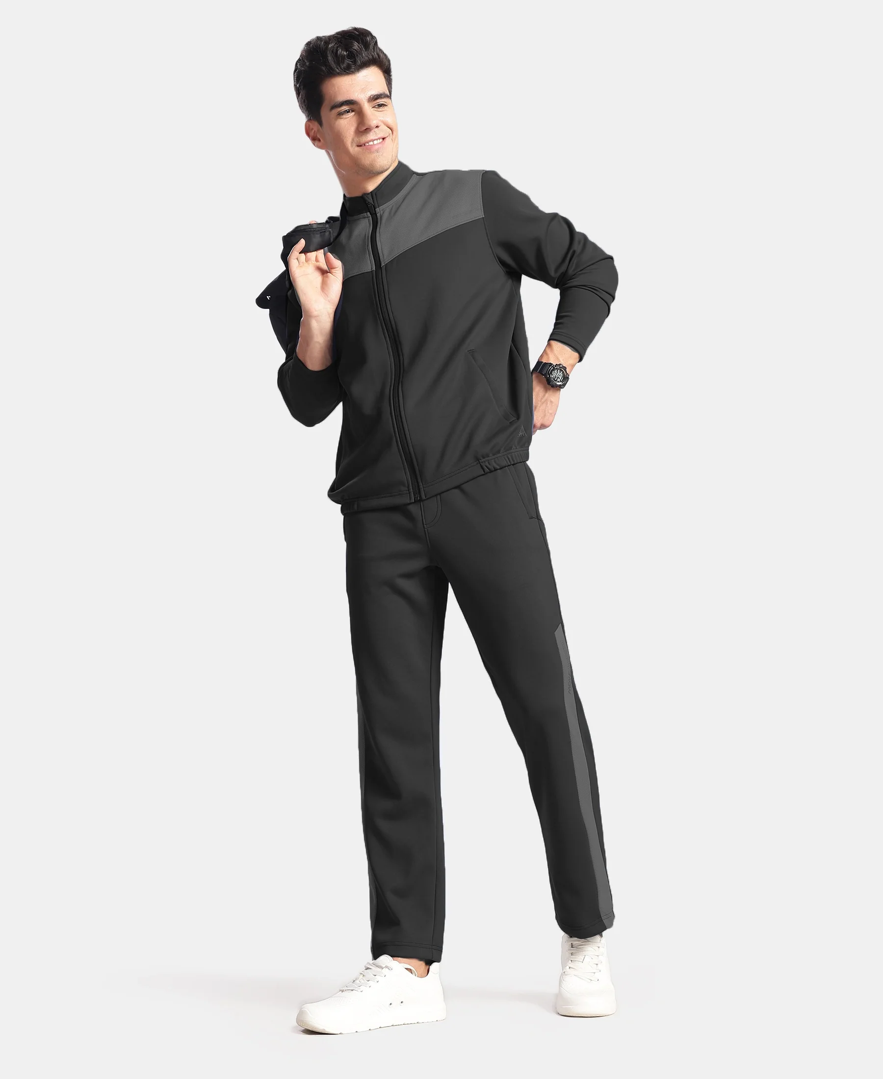 Microfiber Fabric Slimfit Trackpant with Zipper Pockets and StayFresh Treatment - Black - Image 6