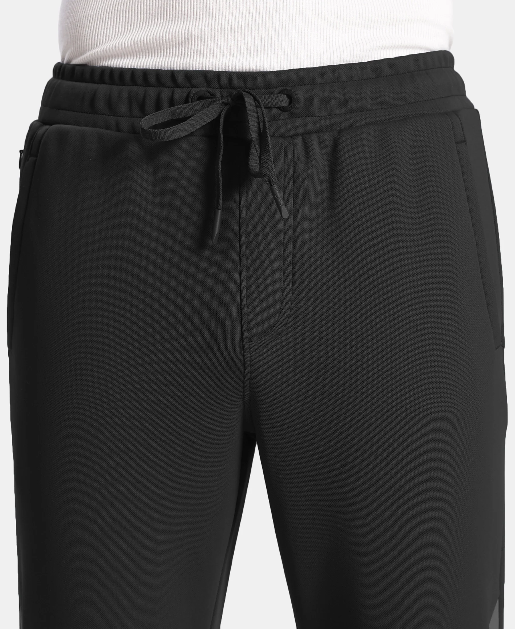 Microfiber Fabric Slimfit Trackpant with Zipper Pockets and StayFresh Treatment - Black - Image 7