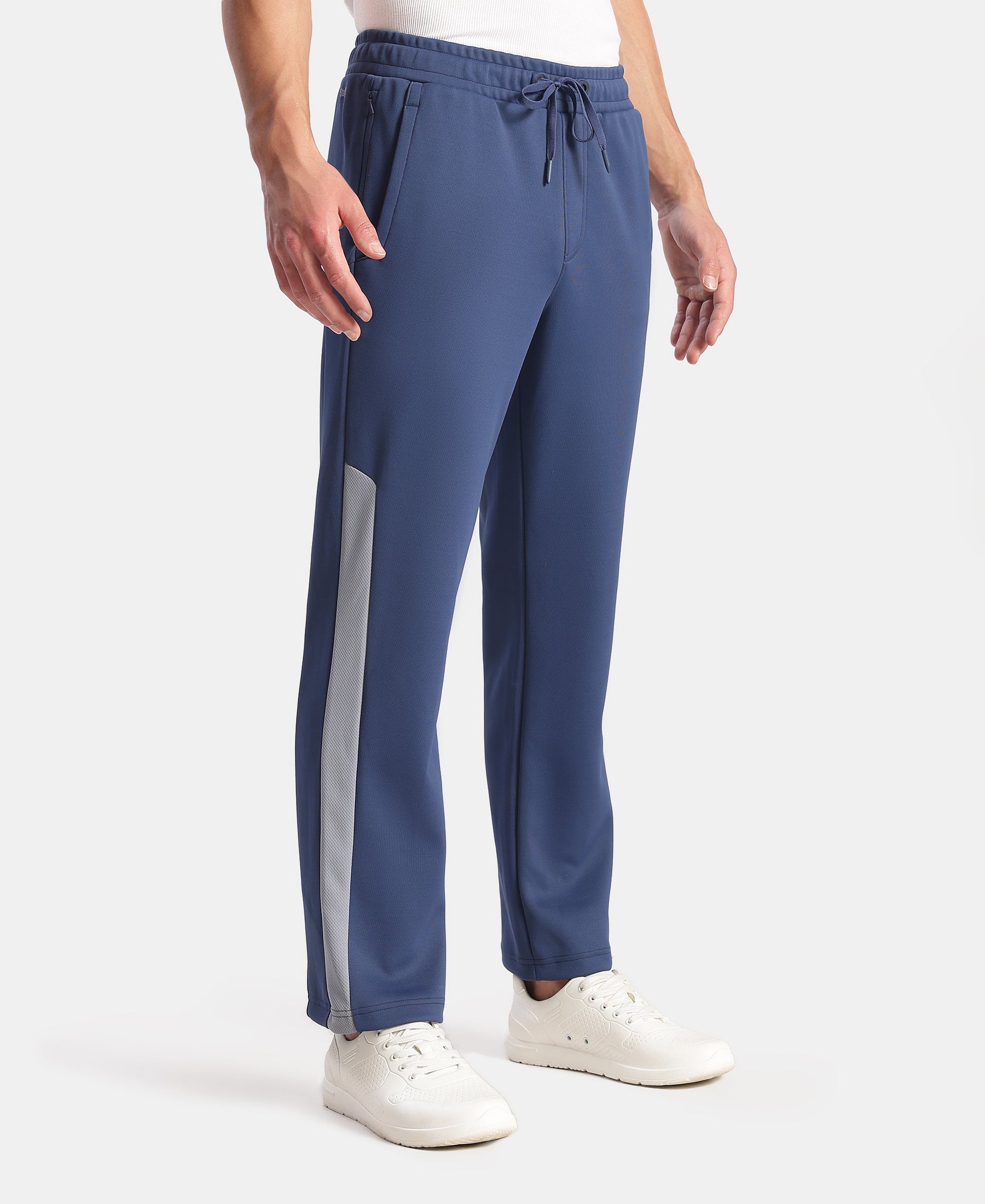 Microfiber Fabric Slimfit Trackpant with Zipper Pockets and StayFresh Treatment - Navy & Grey - Image 2