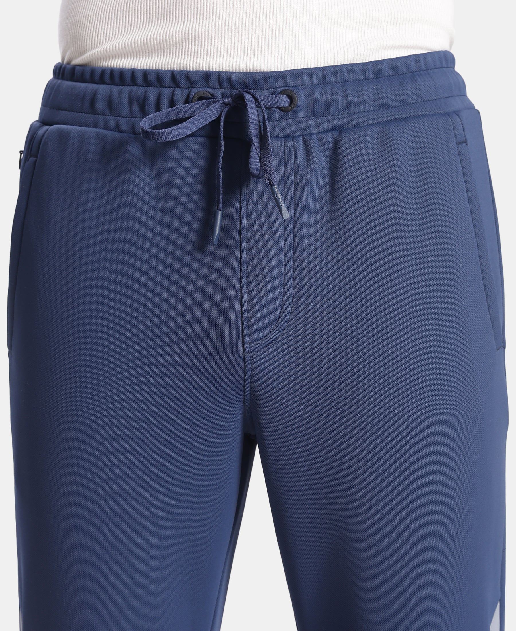 Microfiber Fabric Slimfit Trackpant with Zipper Pockets and StayFresh Treatment - Navy & Grey - Image 7